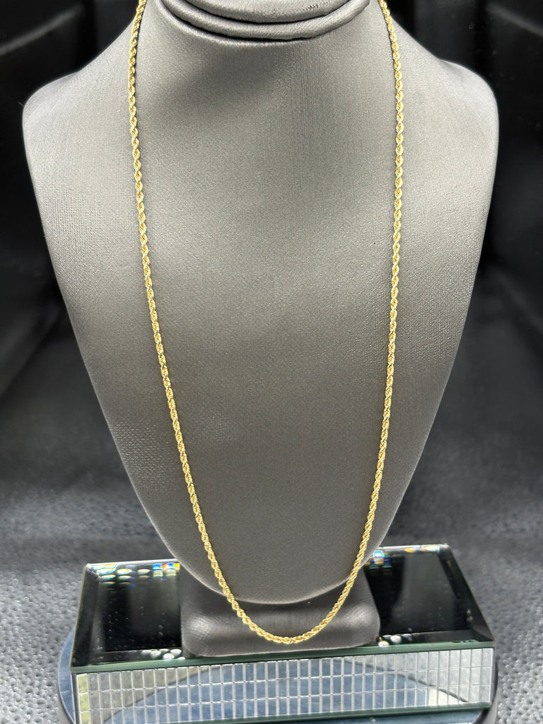 14 Karat Yellow Gold Ladies Solid Diamond-Cut Rope Chain