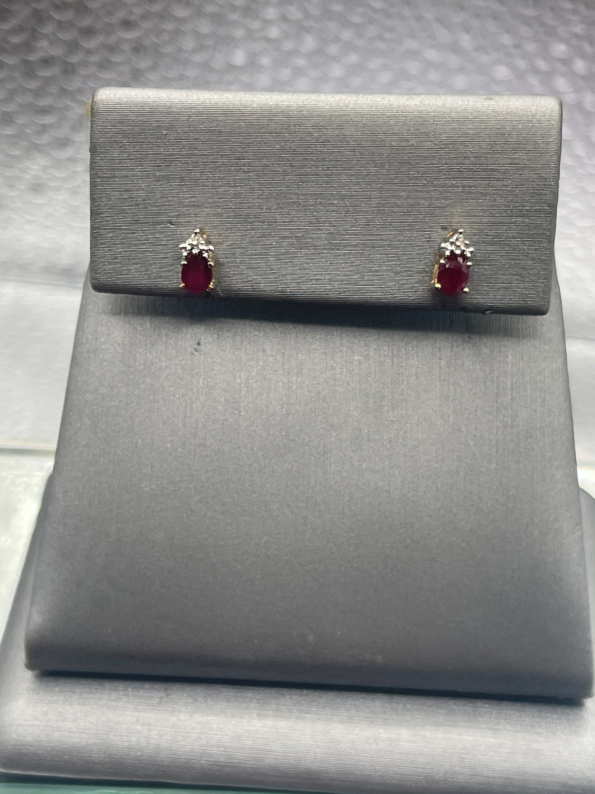 Ladies 10 Karat Solid Yellow Gold Ruby and Diamond Earrings