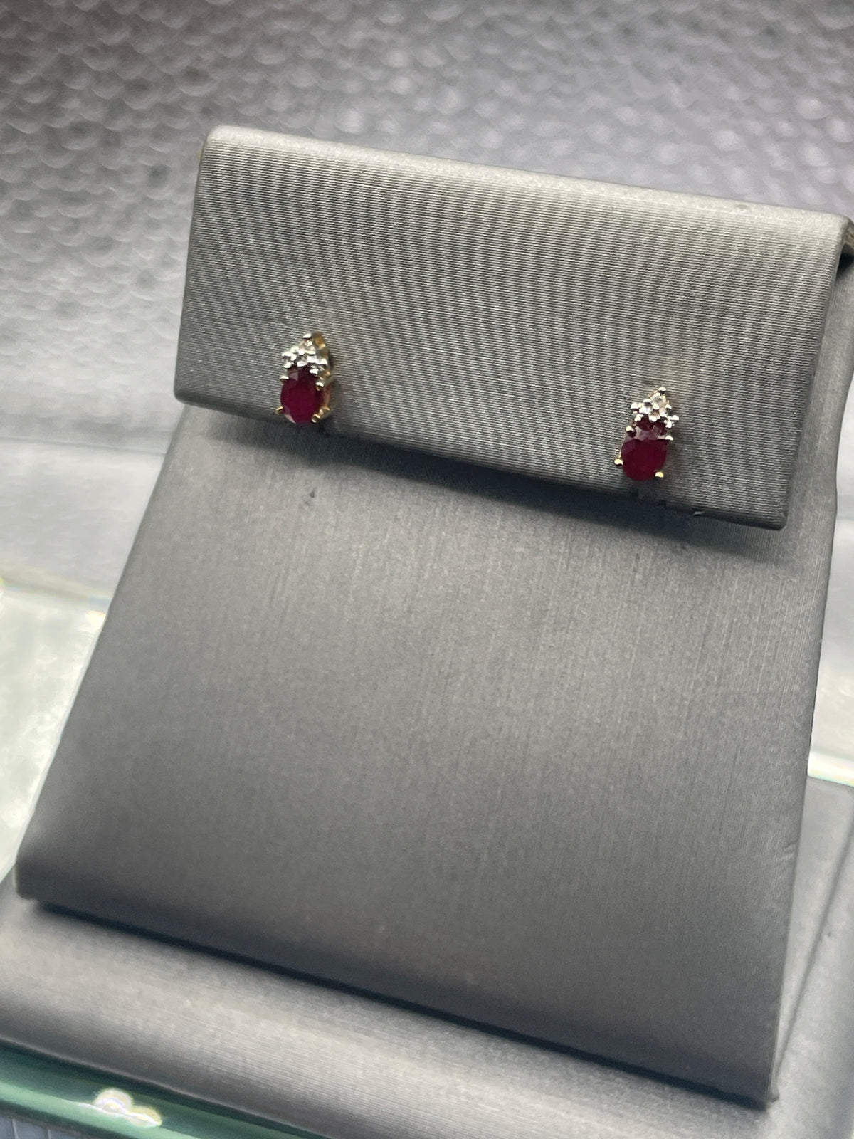 Ladies 10 Karat Solid Yellow Gold Ruby and Diamond Earrings