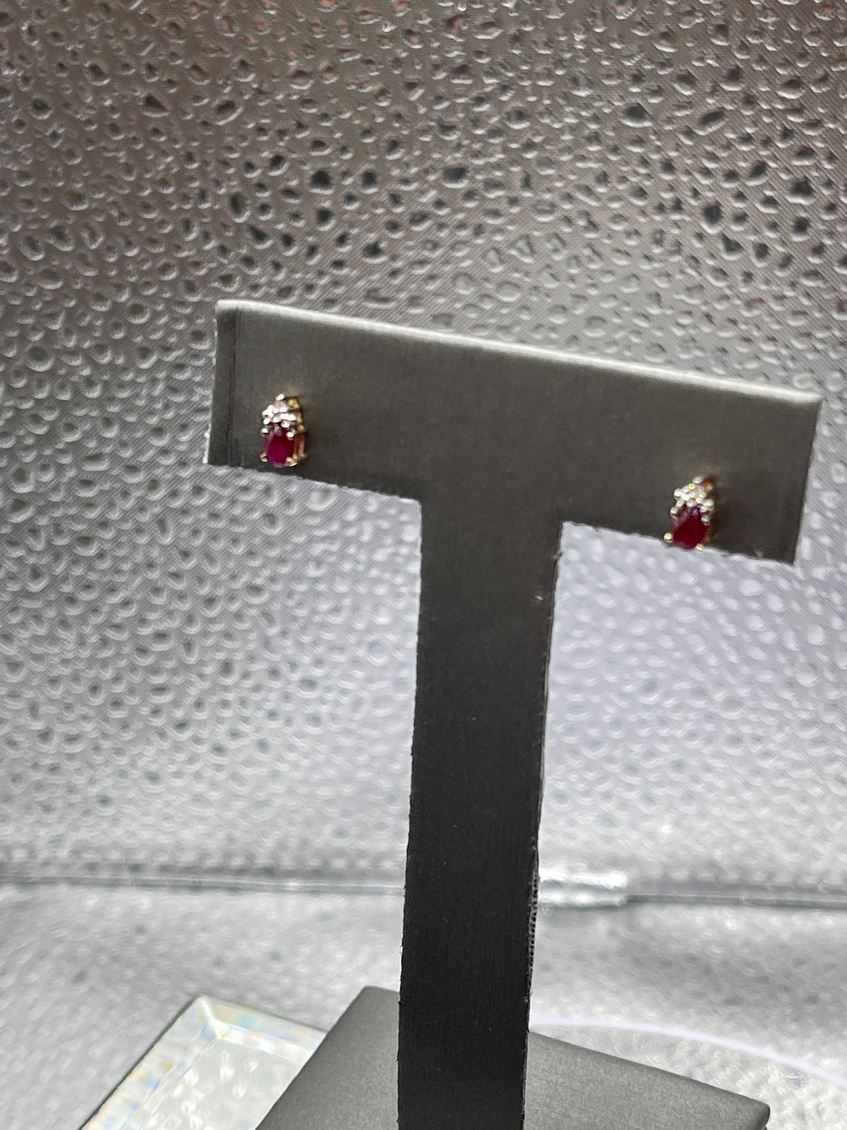 Ladies 10 Karat Solid Yellow Gold Ruby and Diamond Earrings