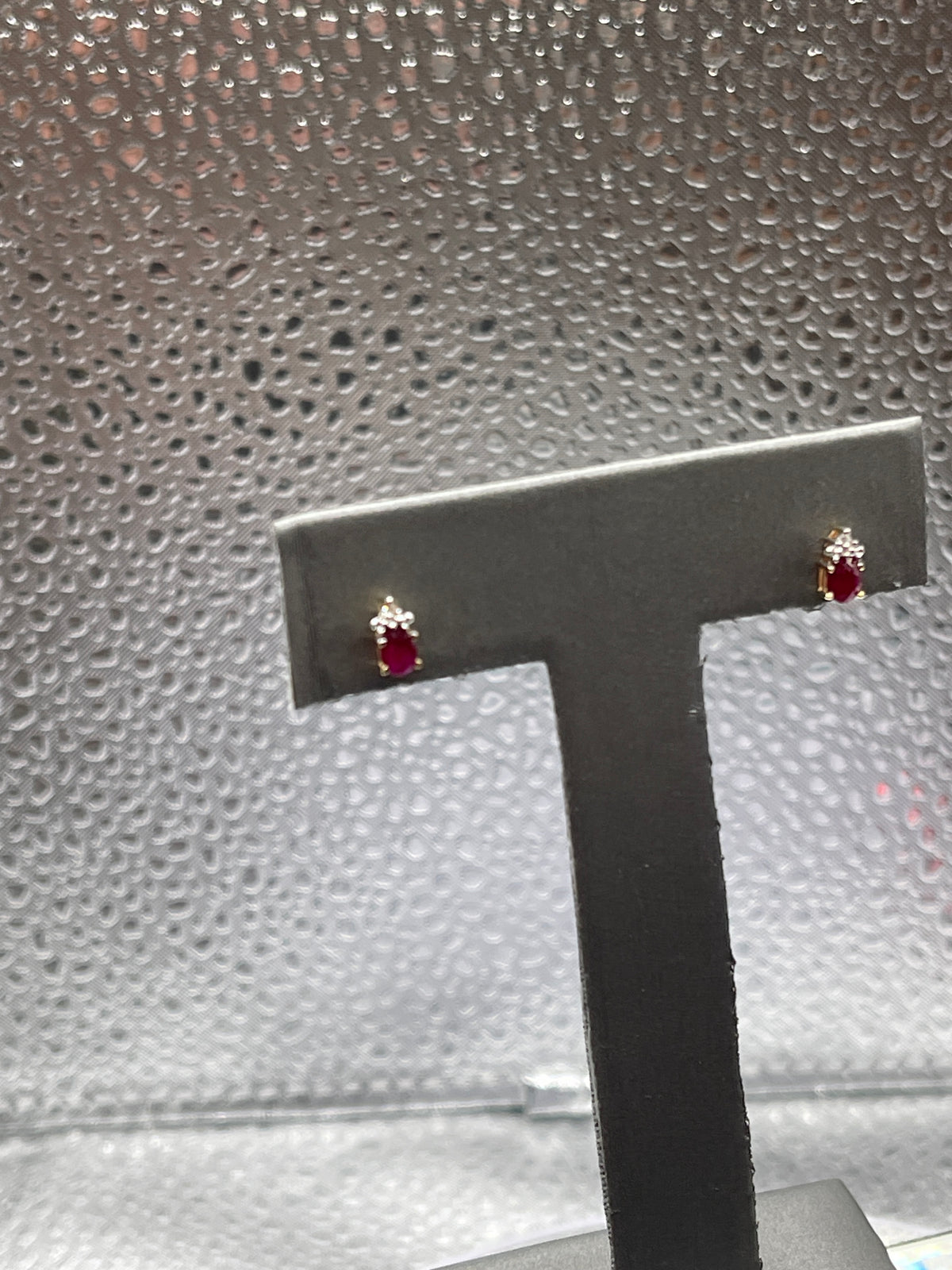 Ladies 10 Karat Solid Yellow Gold Ruby and Diamond Earrings