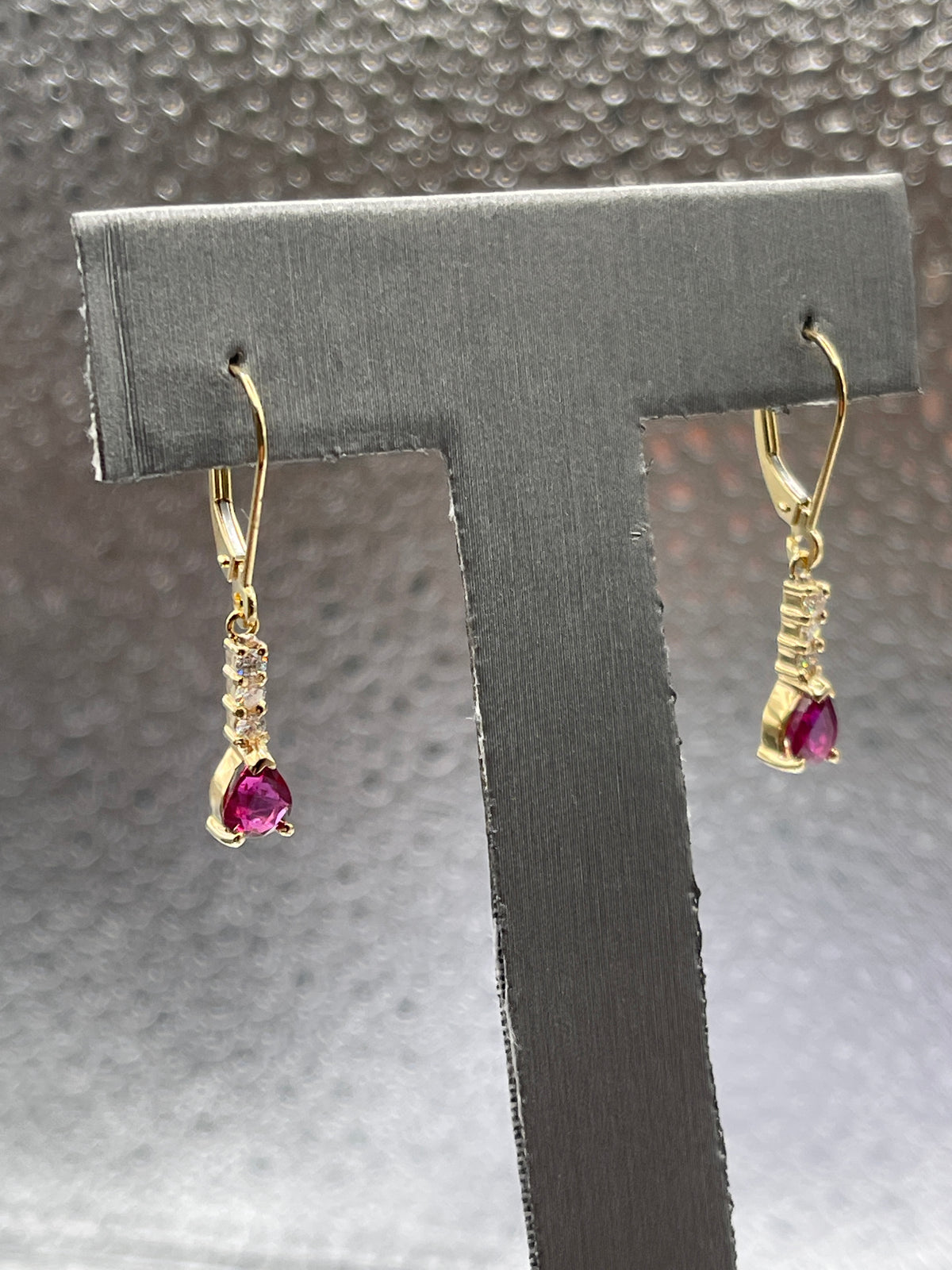 Ladies 14 Karat Solid Yellow Gold Ruby and Diamond Earrings