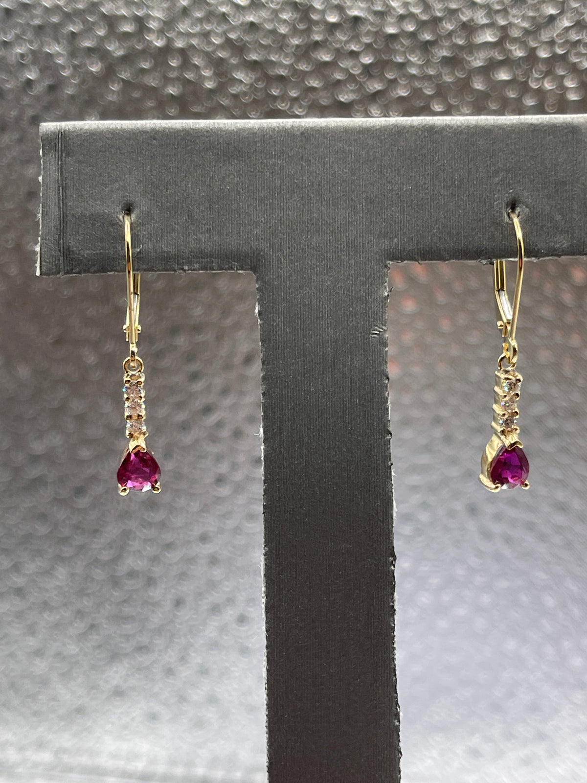 Ladies 14 Karat Solid Yellow Gold Ruby and Diamond Earrings