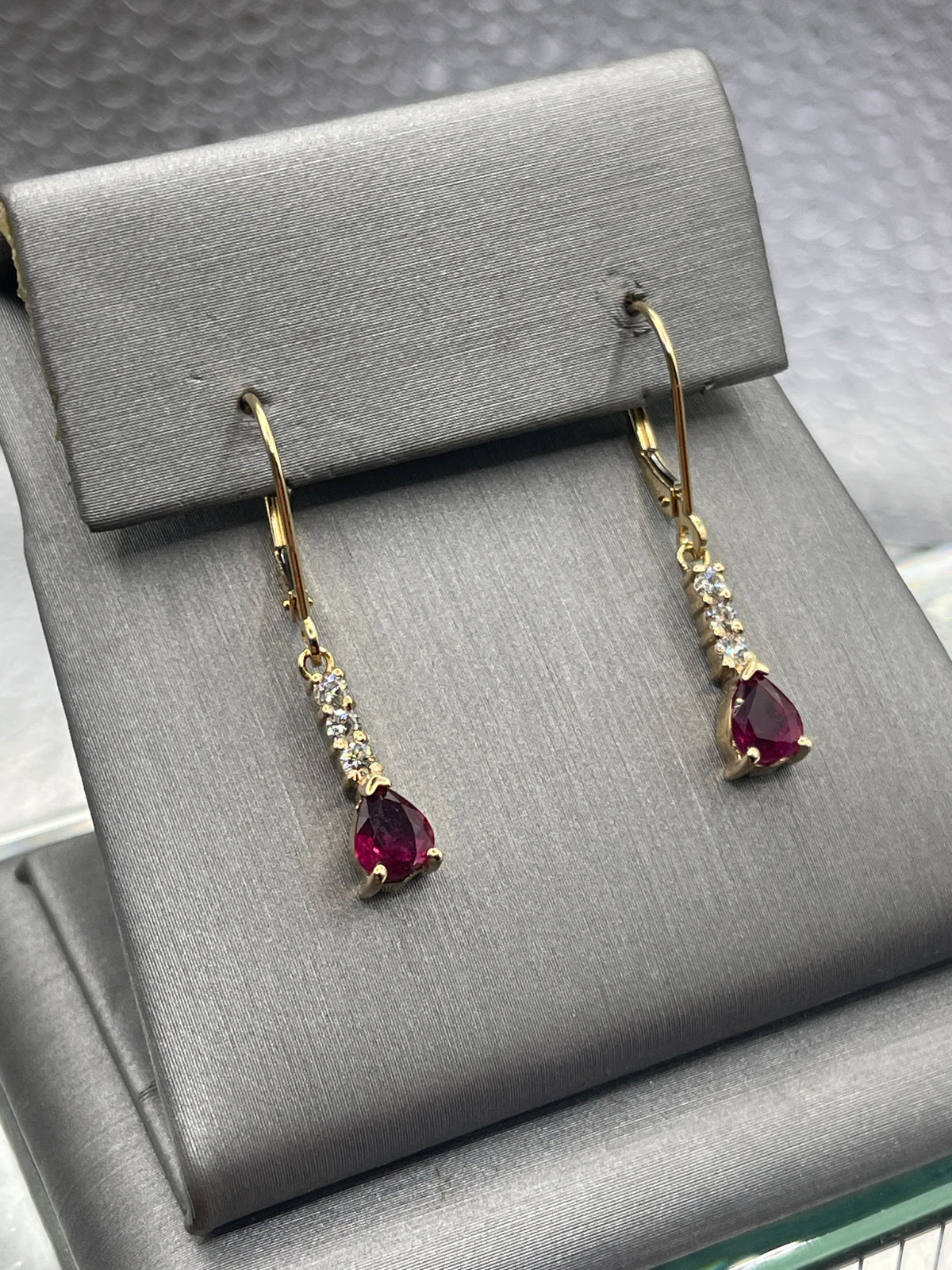Ladies 14 Karat Solid Yellow Gold Ruby and Diamond Earrings
