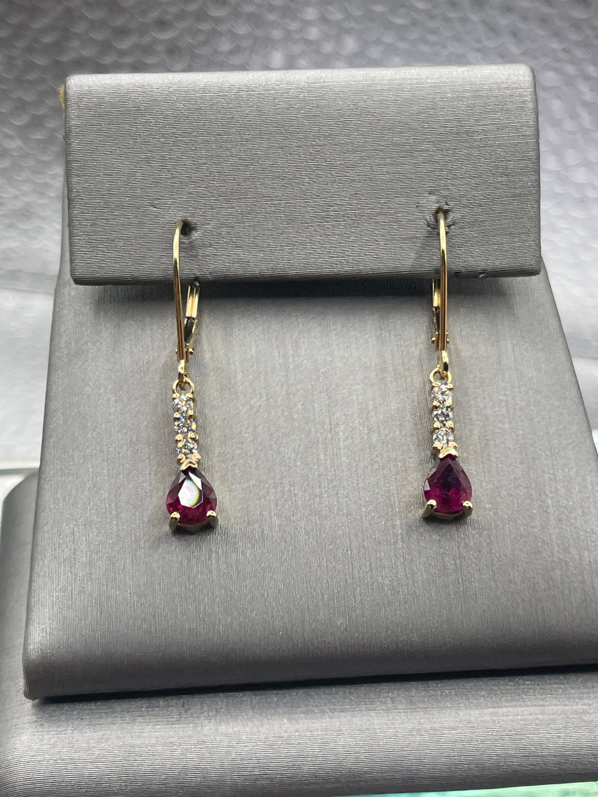Ladies 14 Karat Solid Yellow Gold Ruby and Diamond Earrings
