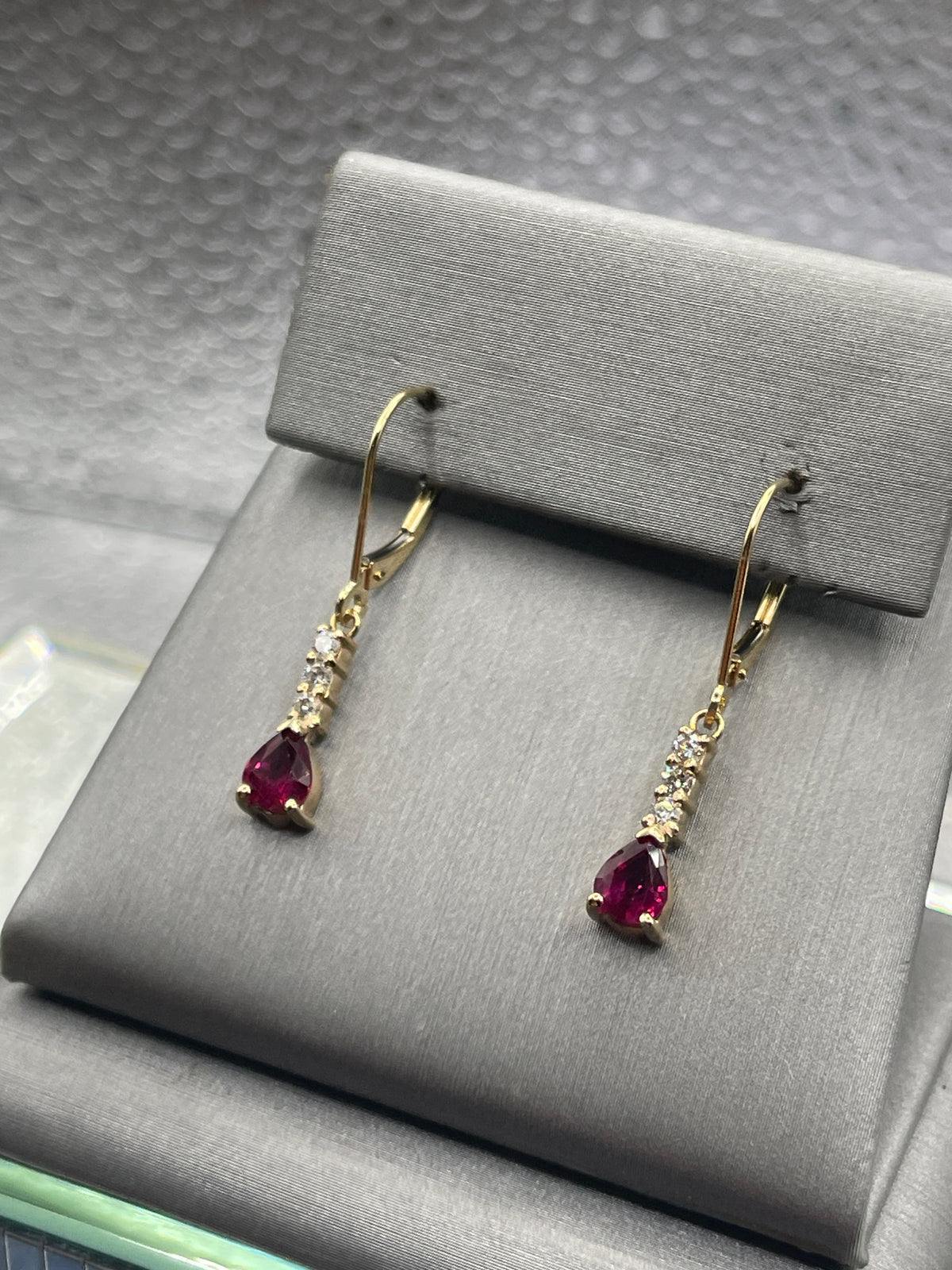 Ladies 14 Karat Solid Yellow Gold Ruby and Diamond Earrings
