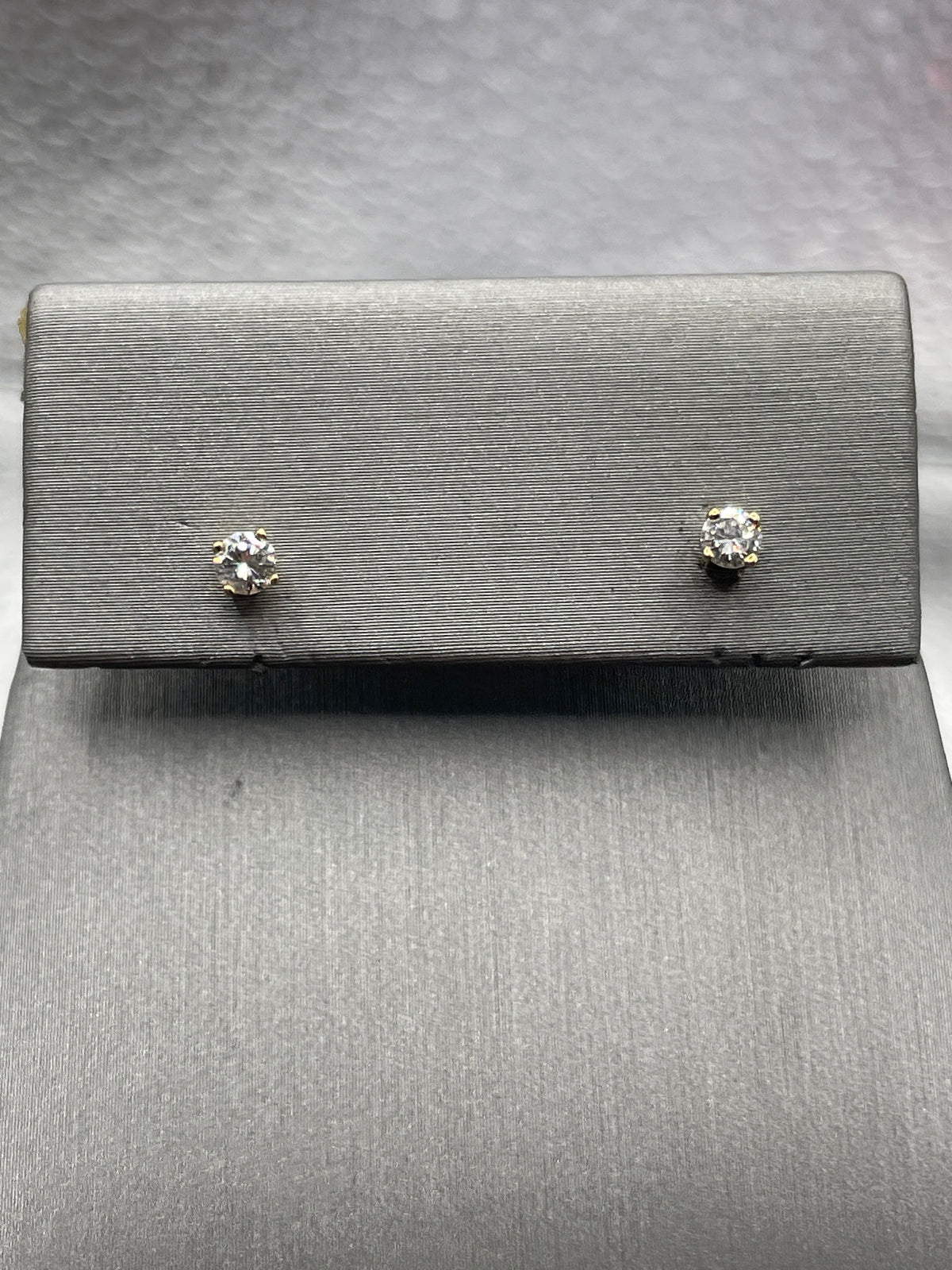 View six of Ladies 14 Karat Solid Yellow Gold Diamond Stud Earrings