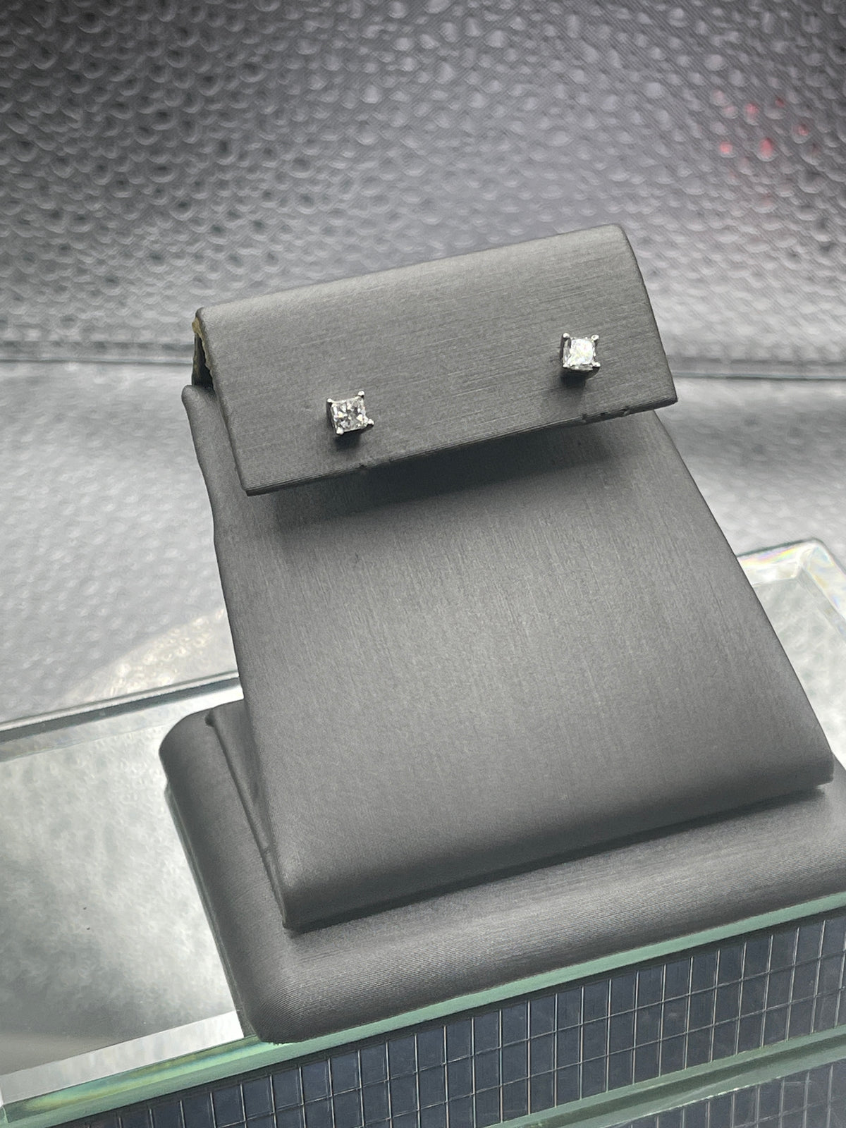 Ladies 14 Karat Solid White Gold Diamond Stud Earrings