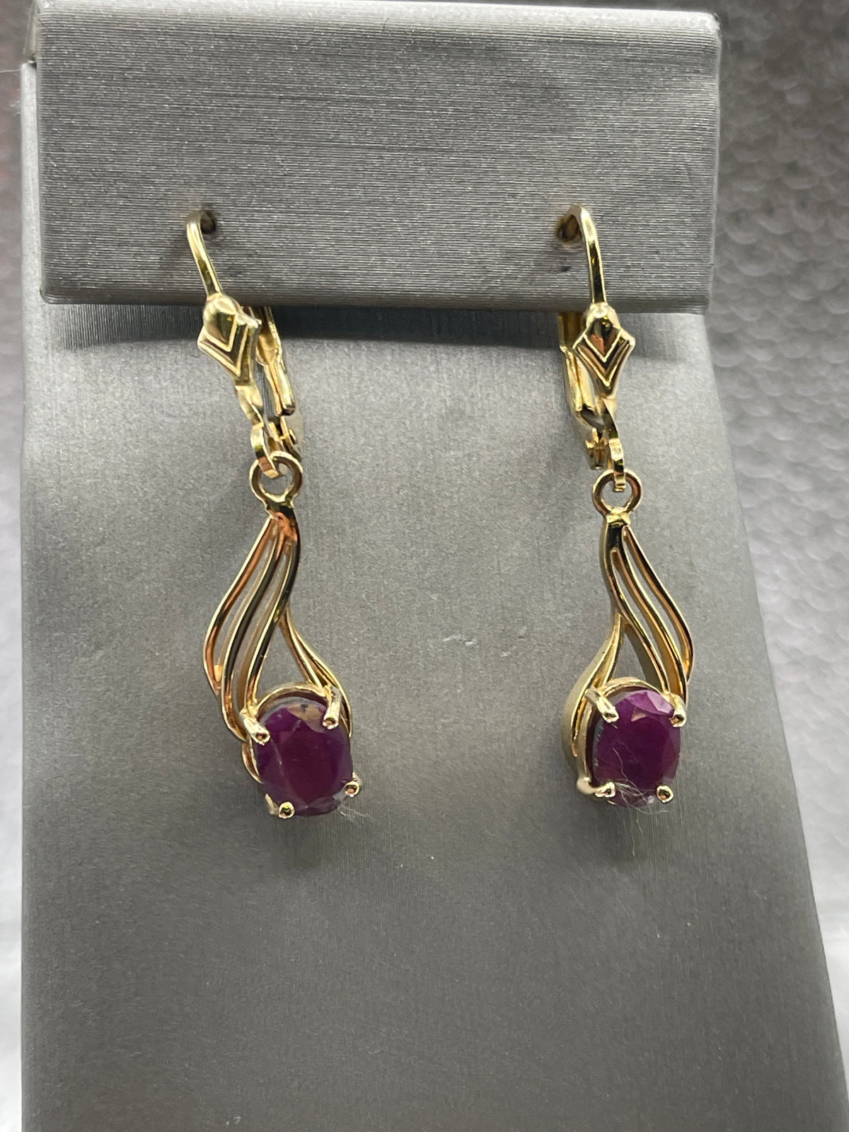 Ladies 14 Karat Solid Yellow Gold Ruby Earrings