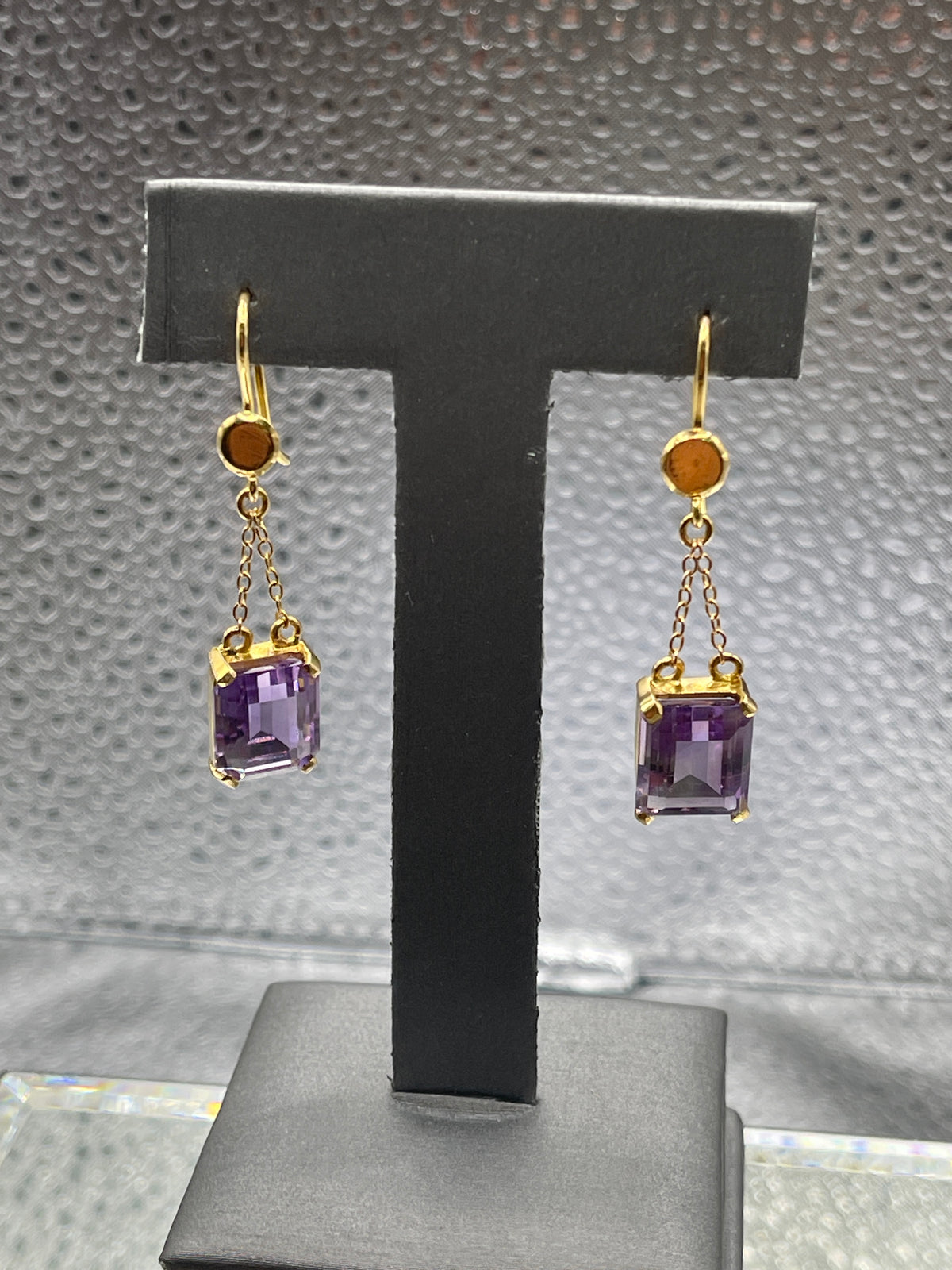 Ladies Fabulous 22 Karat Solid Yellow Gold Amethyst Earrings