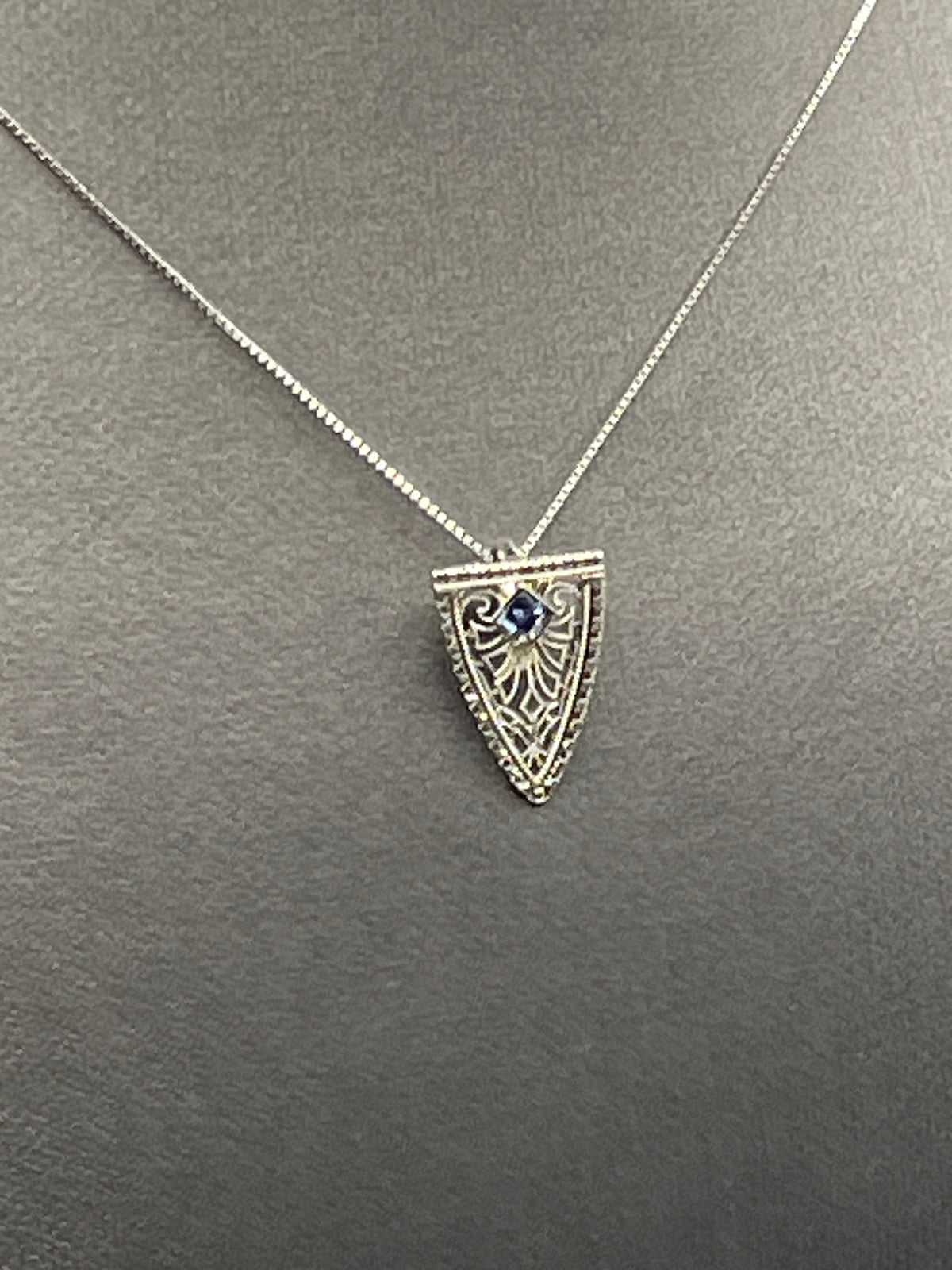 Ladies 14 Karat Solid White Gold Sapphire Pendant