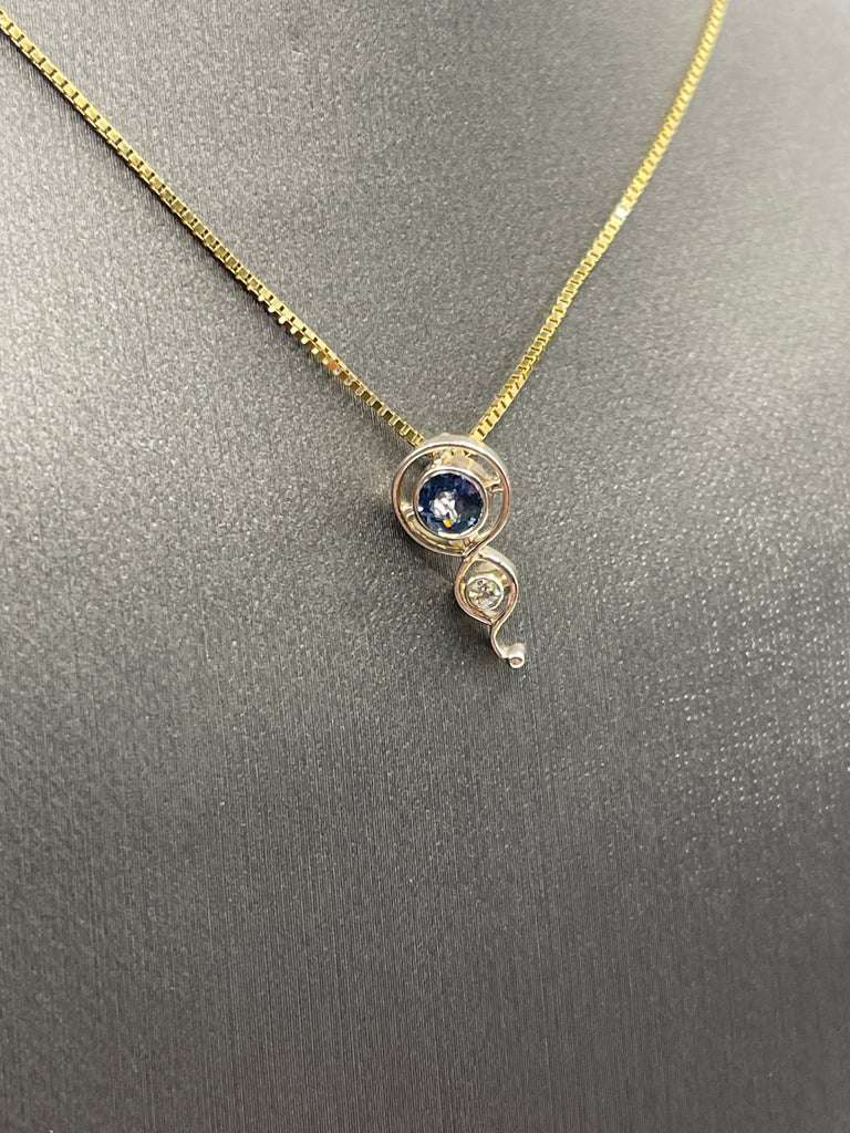 View one of Ladies antique 14 Karat Solid Yellow and White Gold Sapphire and Diamond Necklace