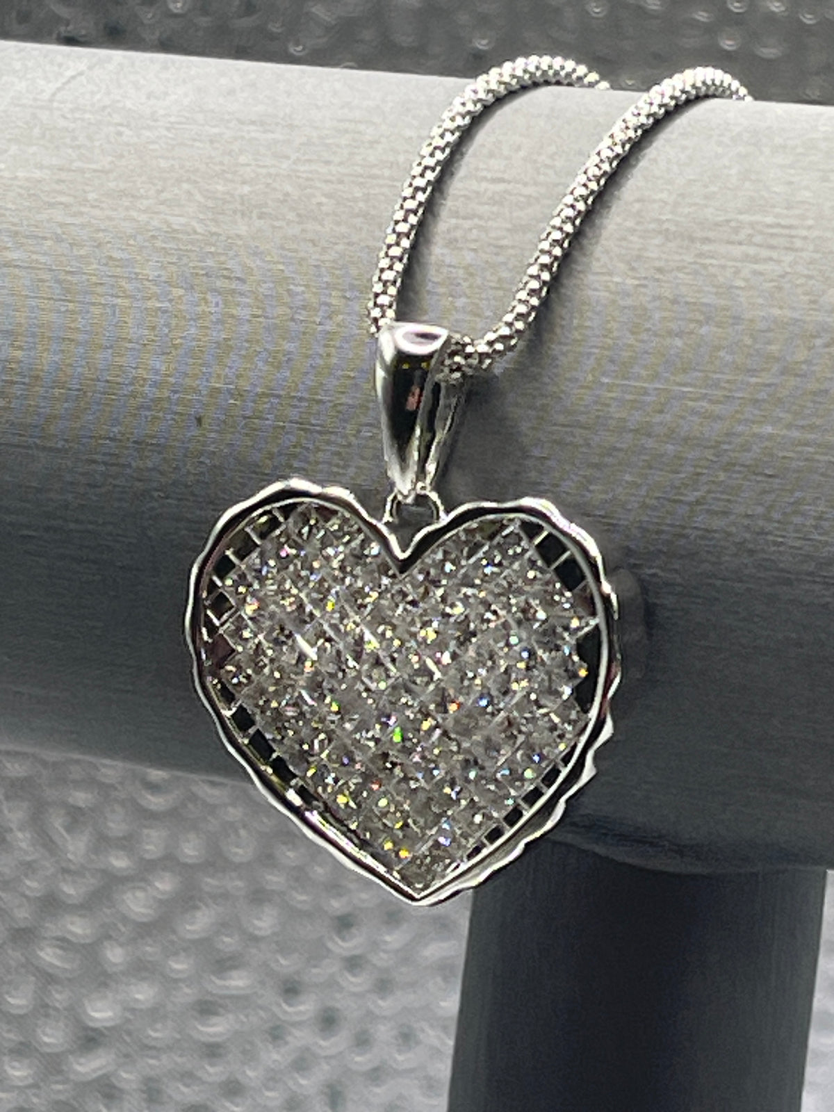 Ladies 14 karat White Gold Princess Cut Diamond Heart Pendant