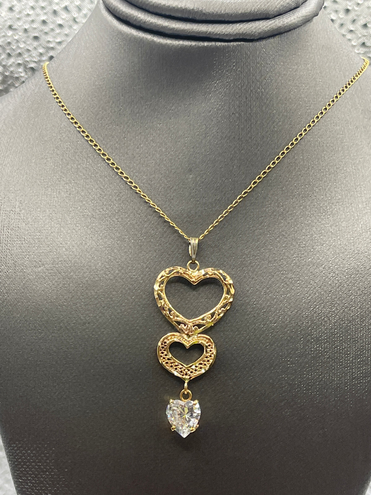 Ladies 14 Karat Solid Yellow Gold Triple Heart Pendant