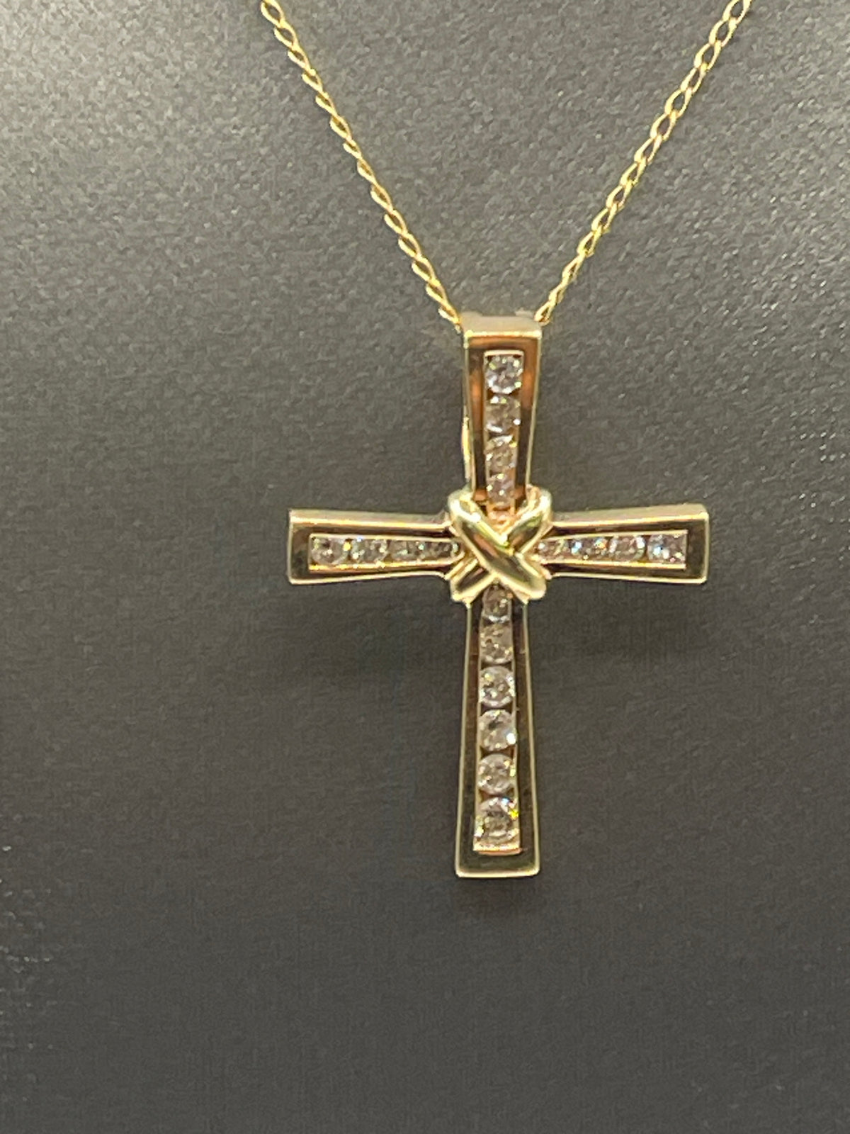 View two of Ladies of Gents 14 Karat Solid Yellow Gold and Diamond Cross Pendant