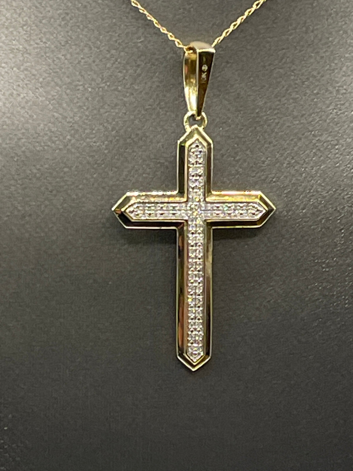 View two of Ladies or Gents 10 Karat Solid Yellow Gold Diamond Cross Pendant