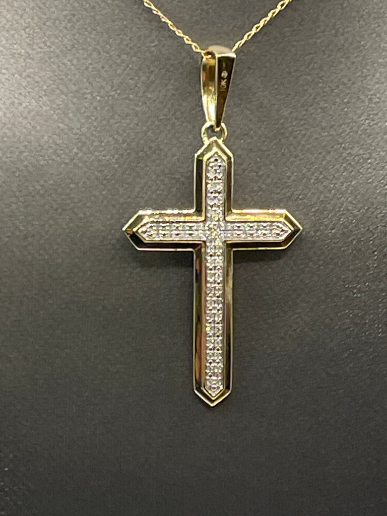 View two of Ladies or Gents 10 Karat Solid Yellow Gold Diamond Cross Pendant