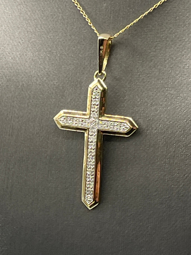 View three of Ladies or Gents 10 Karat Solid Yellow Gold Diamond Cross Pendant