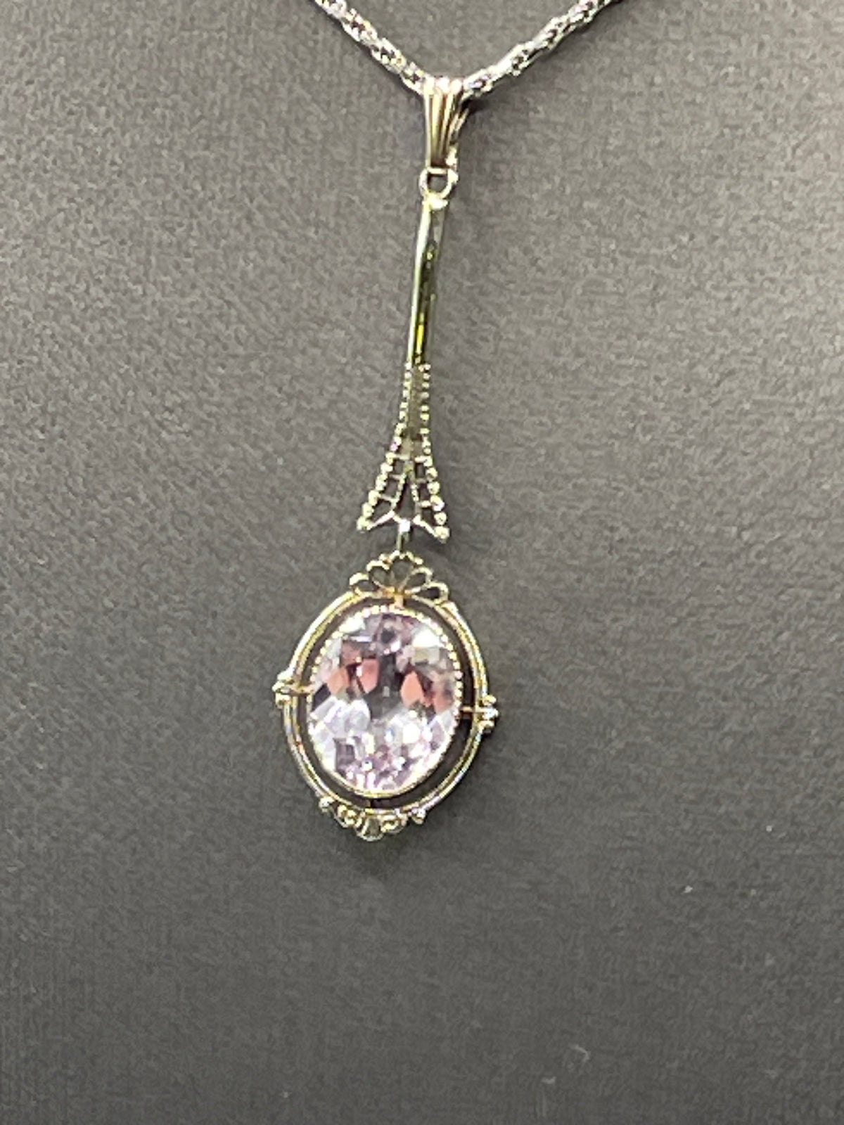 View two of Ladies Antique 14 Karat Solid White Gold Andara Crystal Pendant