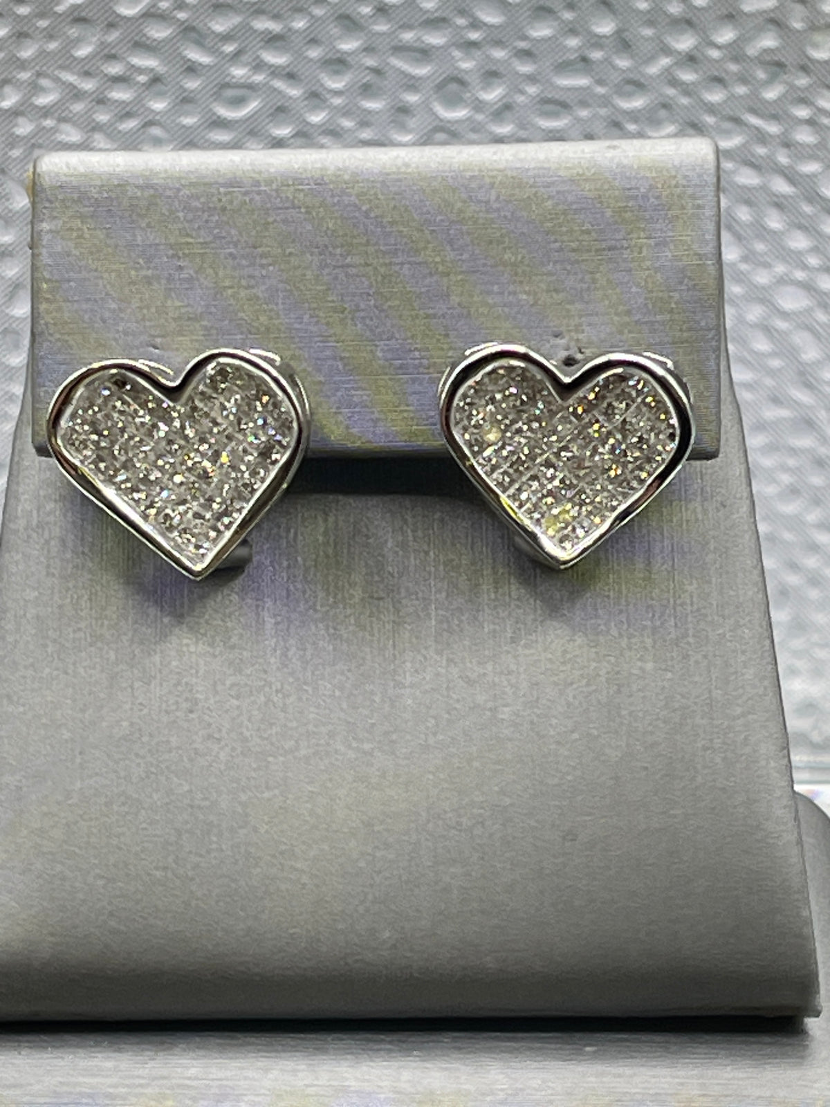View one of Ladies 10 Karat Solid White Gold Princess Cut Diamond Heart Earrings