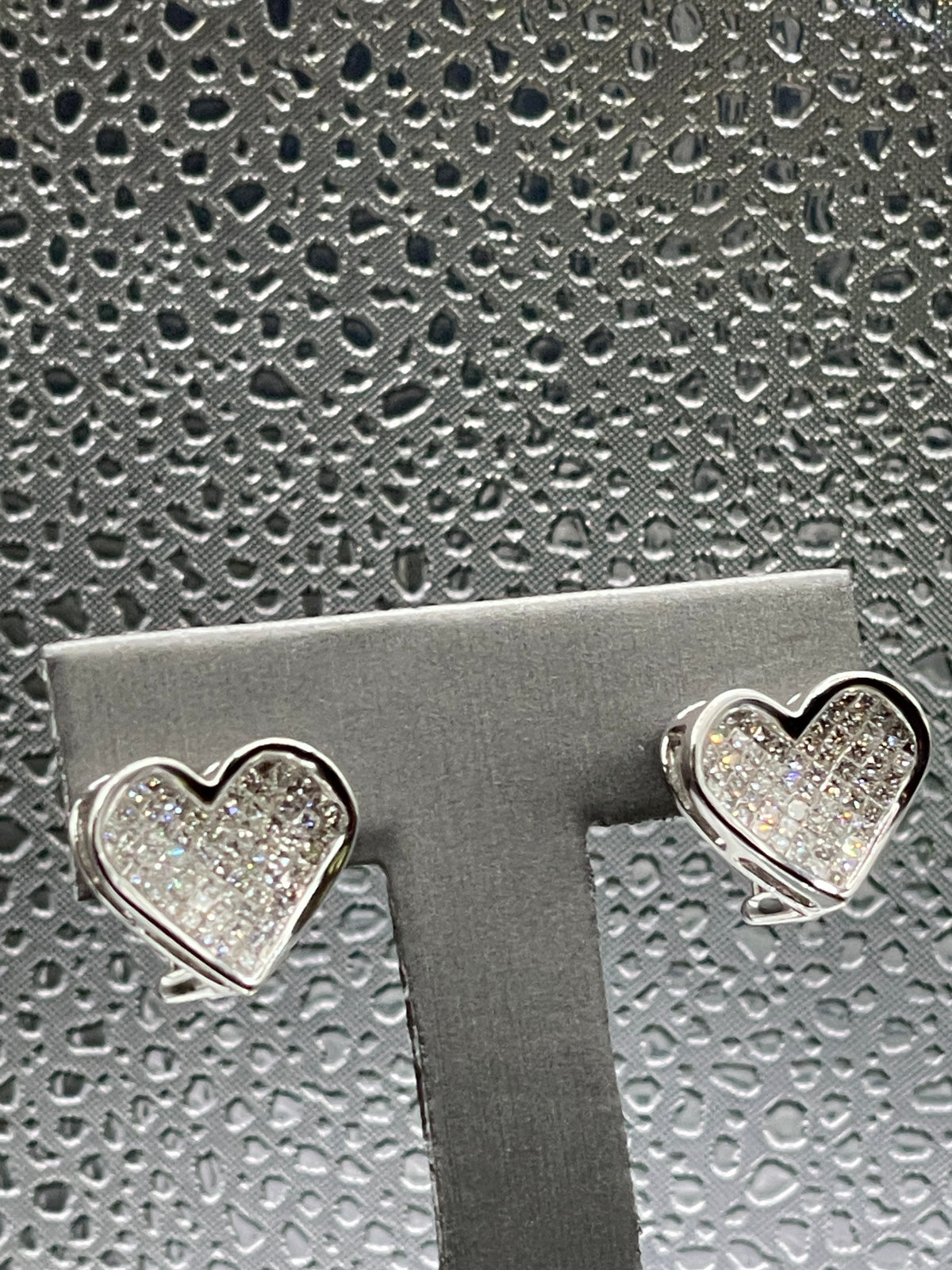 View six of Ladies 10 Karat Solid White Gold Princess Cut Diamond Heart Earrings