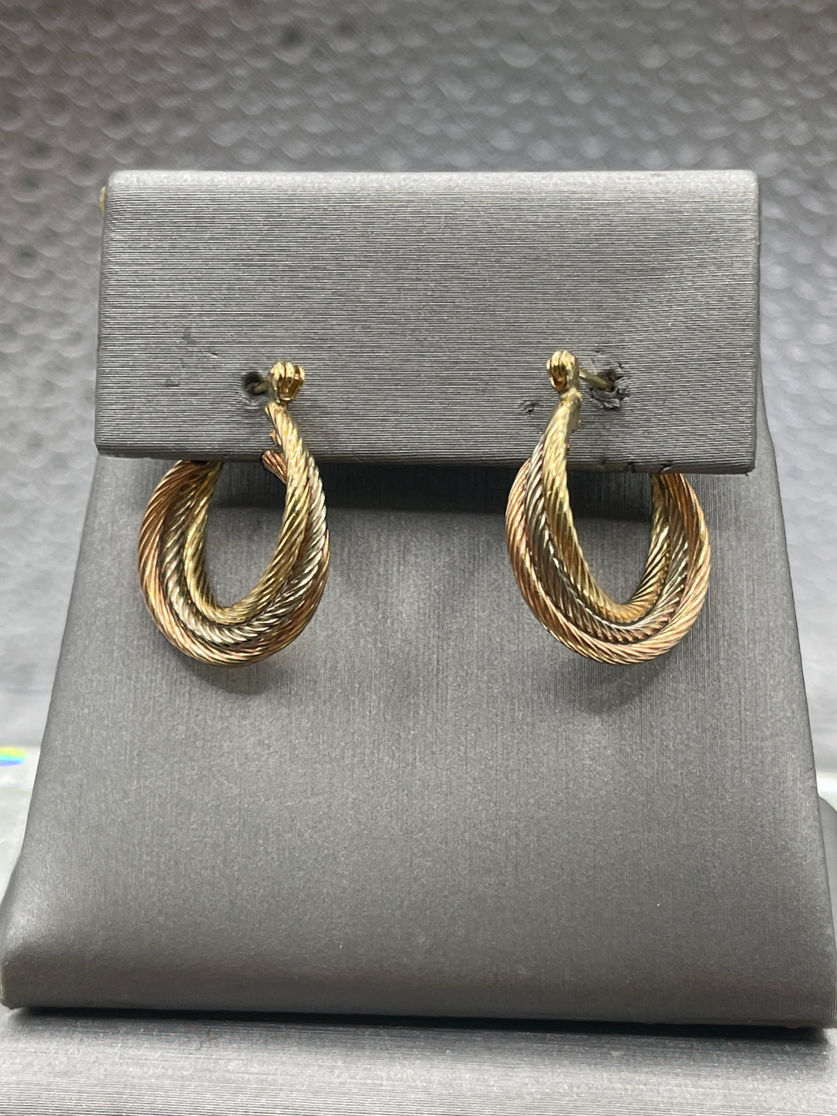 Ladies 14 Karat Solid Tri-Color Gold Hoop Earrings