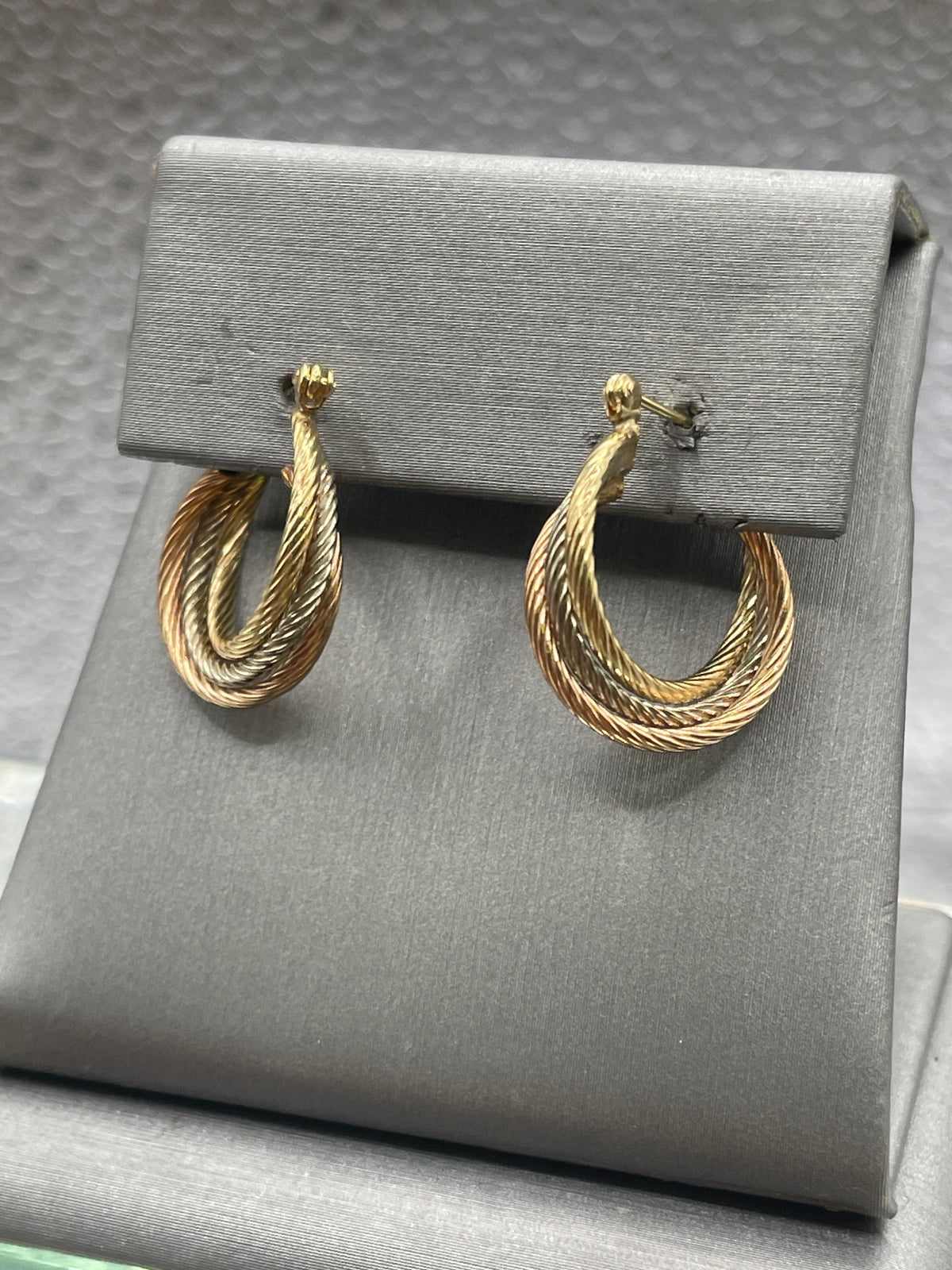 Ladies 14 Karat Solid Tri-Color Gold Hoop Earrings