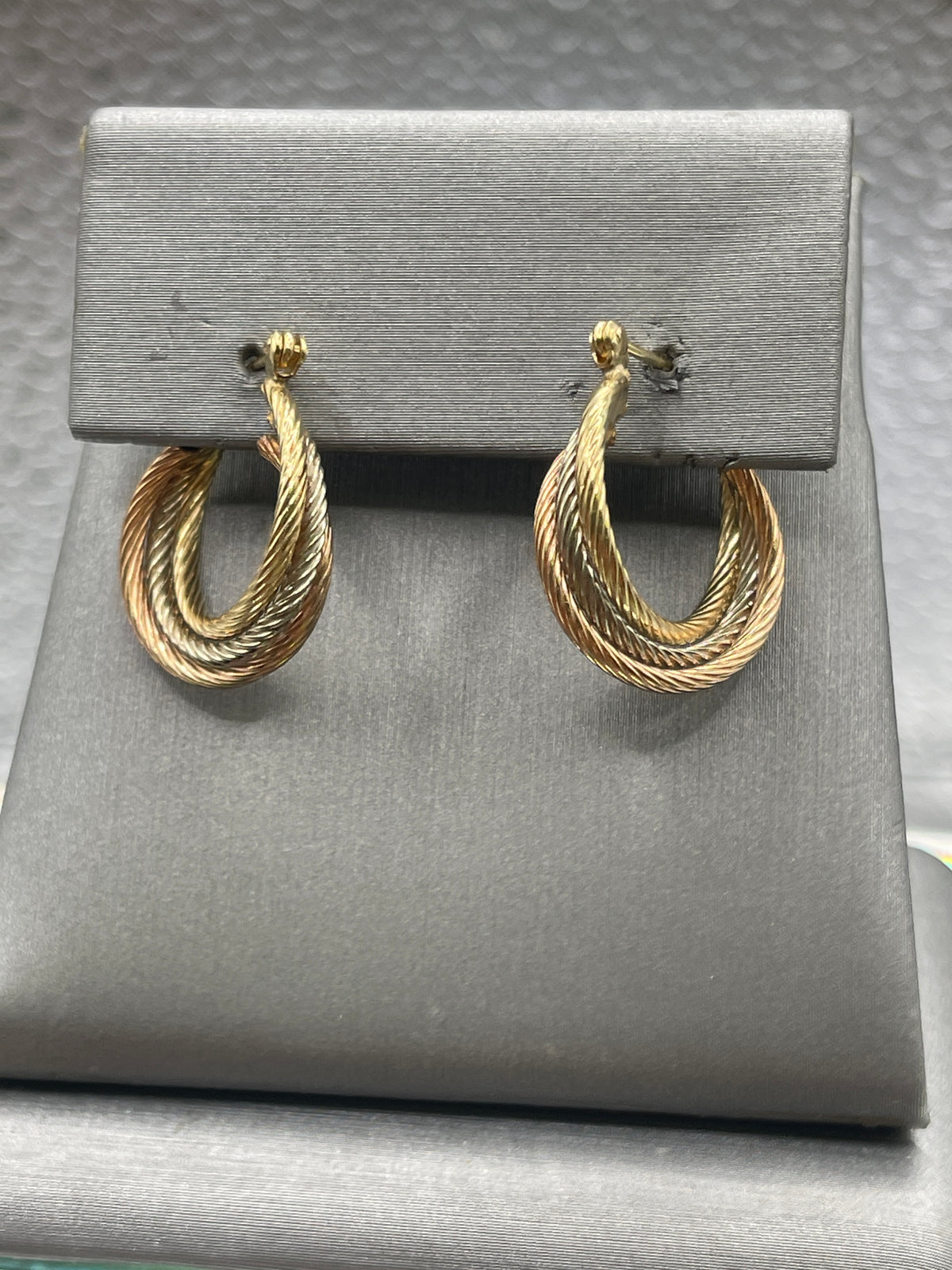 Ladies 14 Karat Solid Tri-Color Gold Hoop Earrings