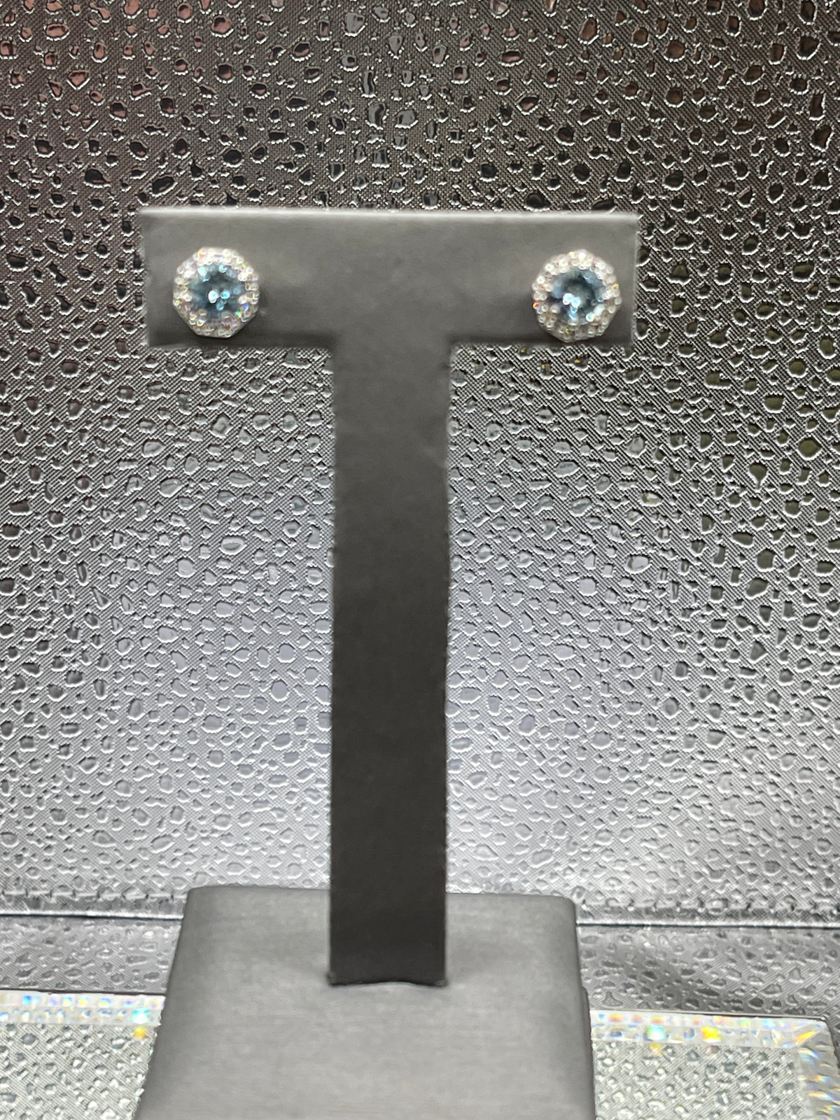 Ladies 14 Karat White Gold Aquamarine & Diamond Stud Earrings