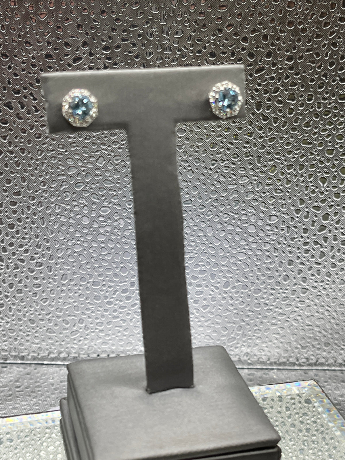 Ladies 14 Karat White Gold Aquamarine & Diamond Stud Earrings