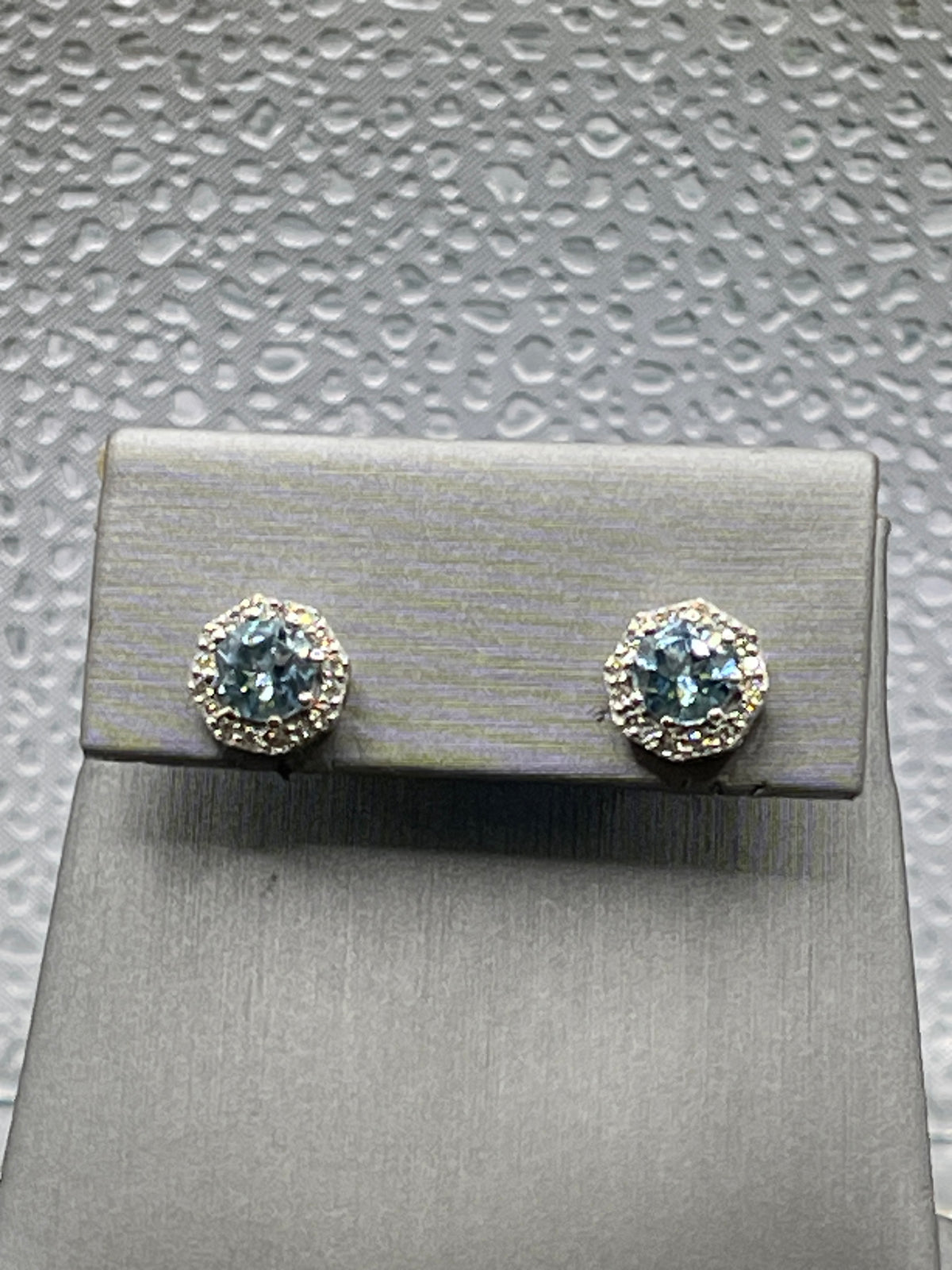 Ladies 14 Karat White Gold Aquamarine & Diamond Stud Earrings