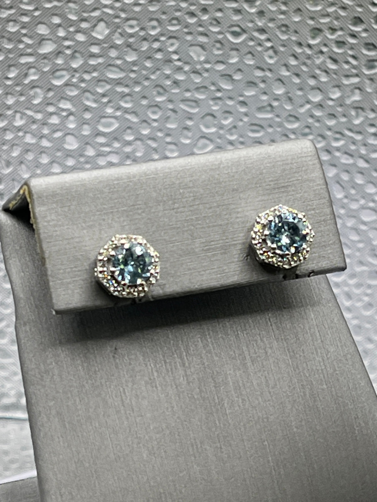 Ladies 14 Karat White Gold Aquamarine & Diamond Stud Earrings