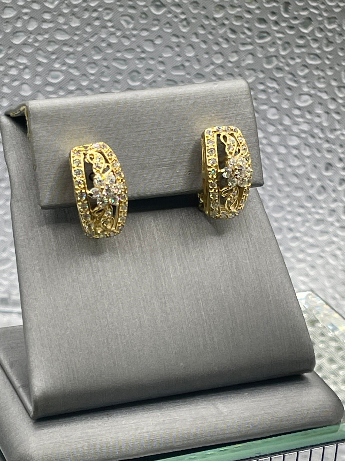 View one of Ladies 14 Karat Solid Yellow Gold Cubic Zirconia Earrings