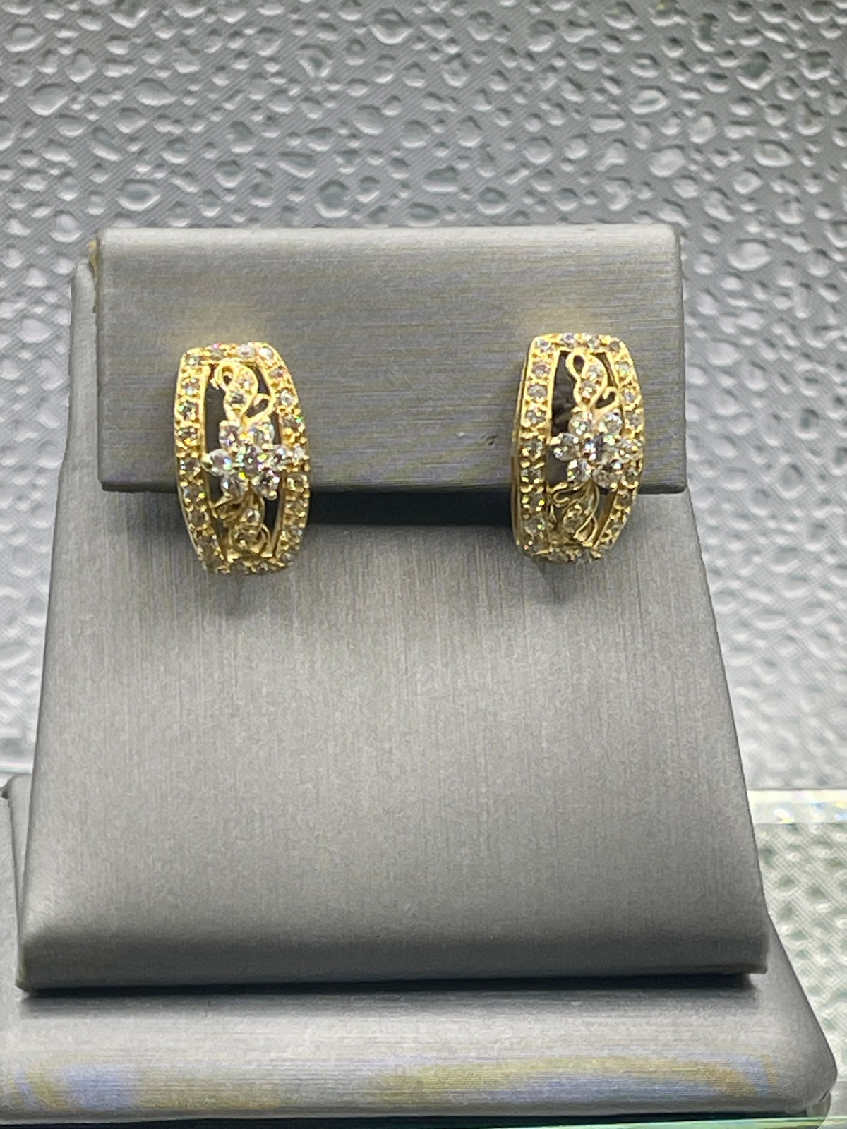 View two of Ladies 14 Karat Solid Yellow Gold Cubic Zirconia Earrings