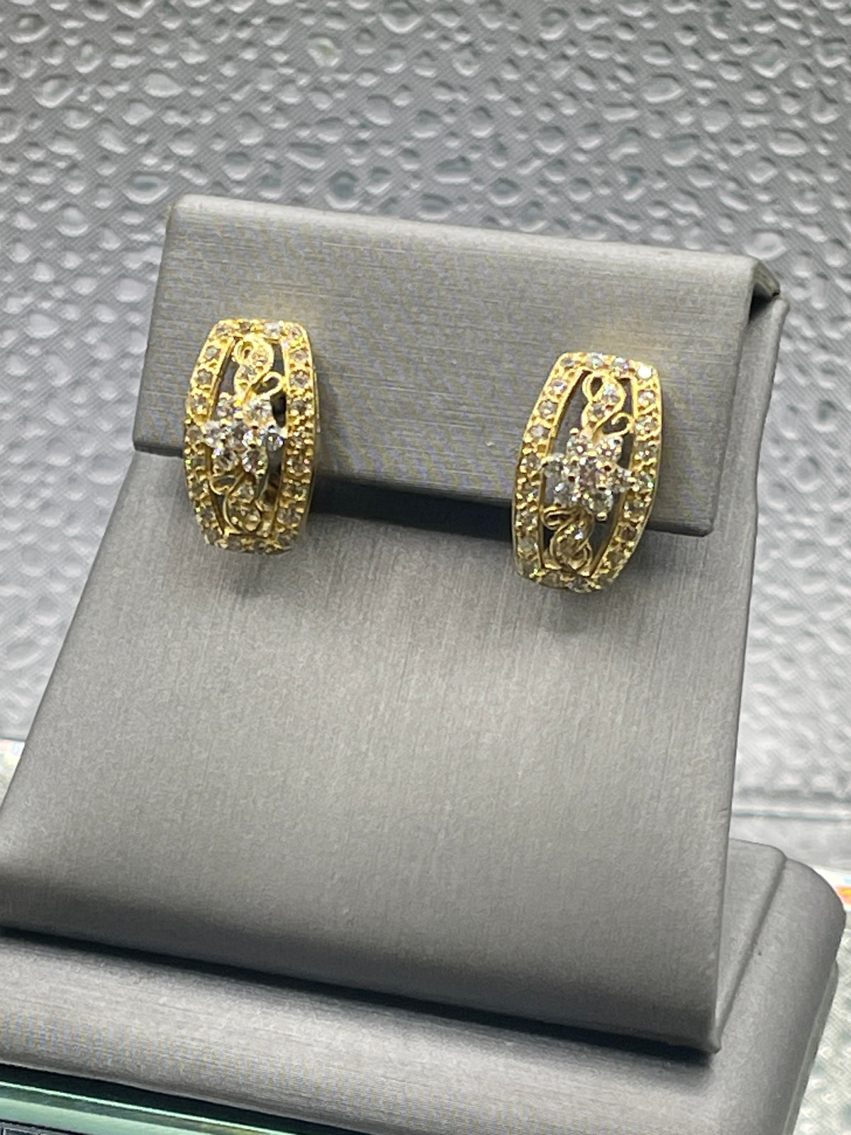 View three of Ladies 14 Karat Solid Yellow Gold Cubic Zirconia Earrings
