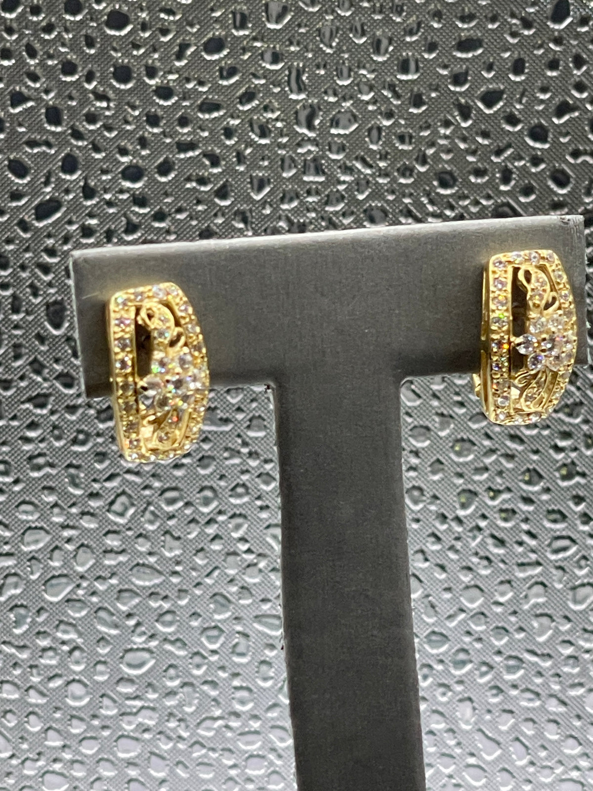 View four of Ladies 14 Karat Solid Yellow Gold Cubic Zirconia Earrings