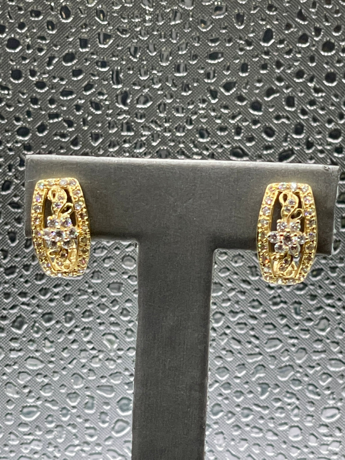 View six of Ladies 14 Karat Solid Yellow Gold Cubic Zirconia Earrings