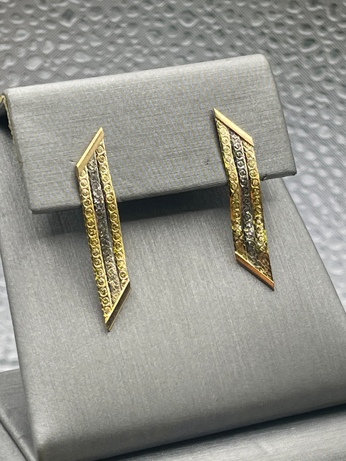 View one of Ladies Vintage 14 Karat Tri-Color Gold Hanging Earrings