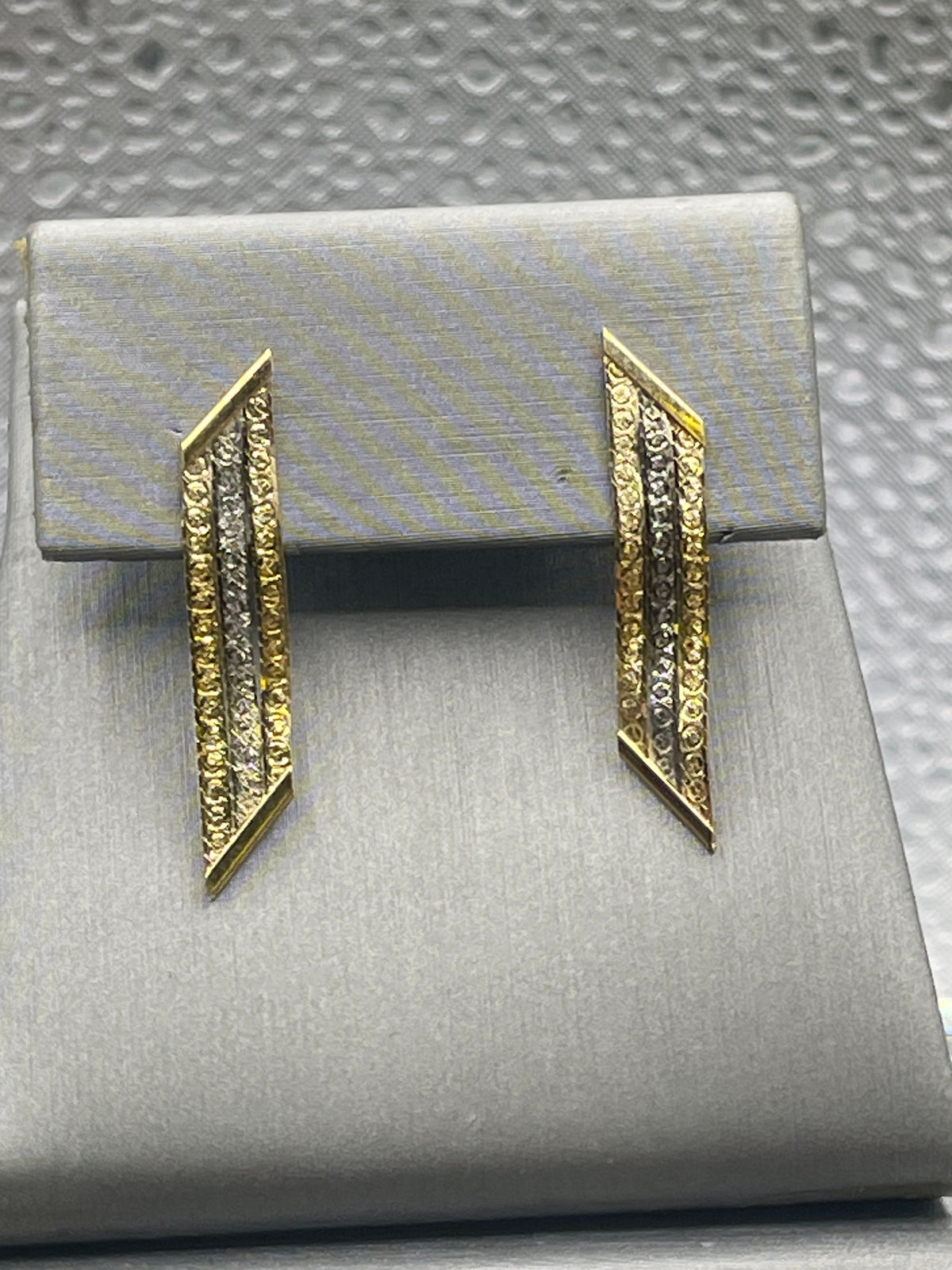View two of Ladies Vintage 14 Karat Tri-Color Gold Hanging Earrings