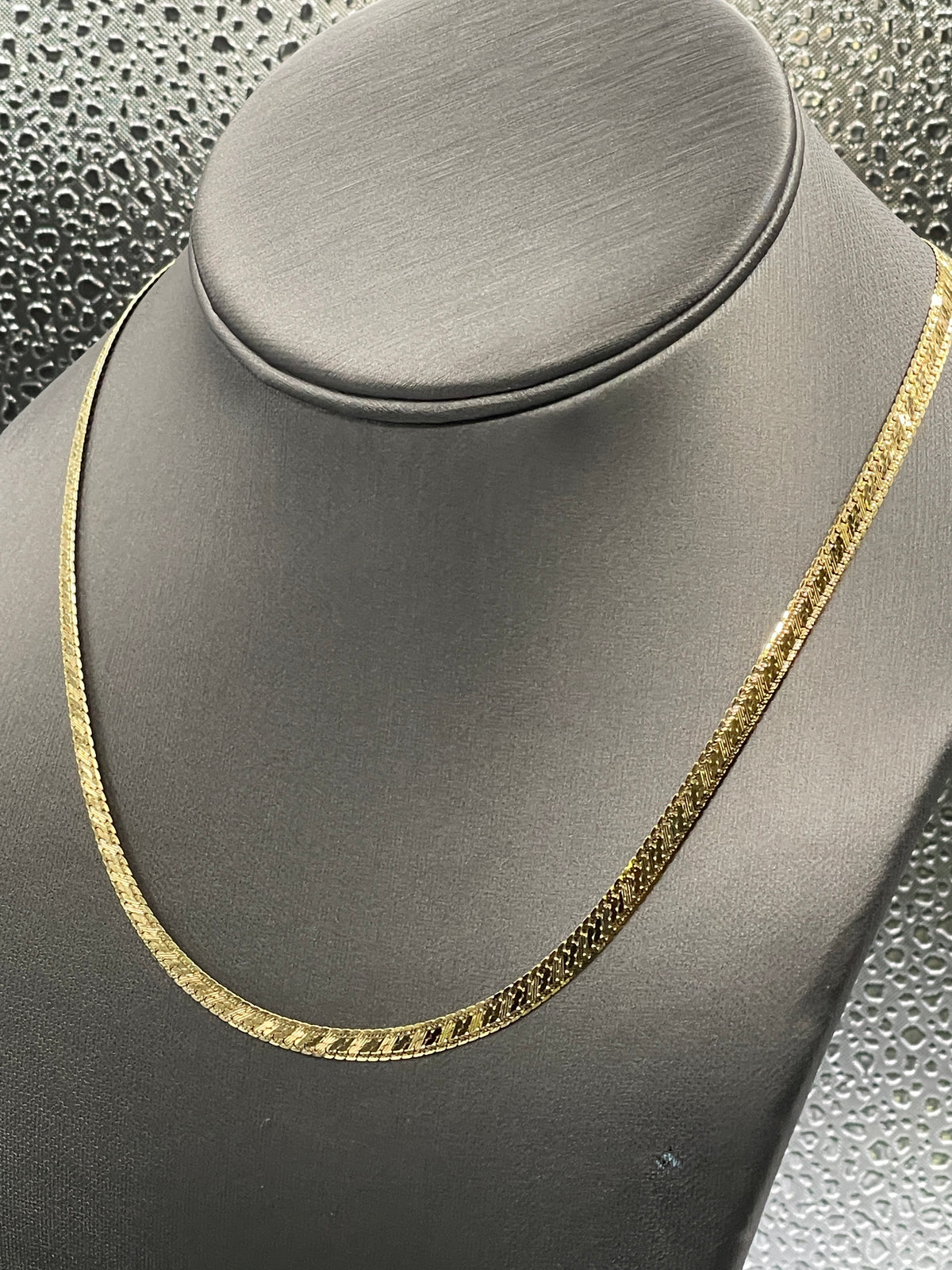 View three of Ladies/Men's 14 Karat Yellow Gold Di-Cut Herringbone Chain