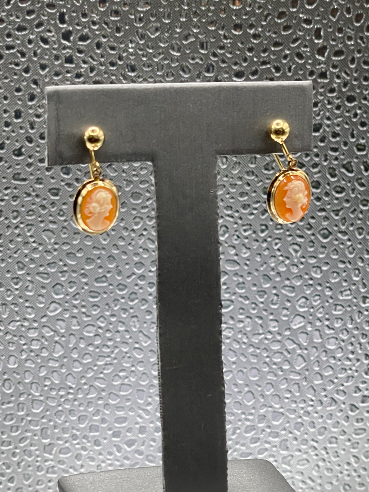 Ladies 10 Karat Solid Yellow Gold Cameo Earrings