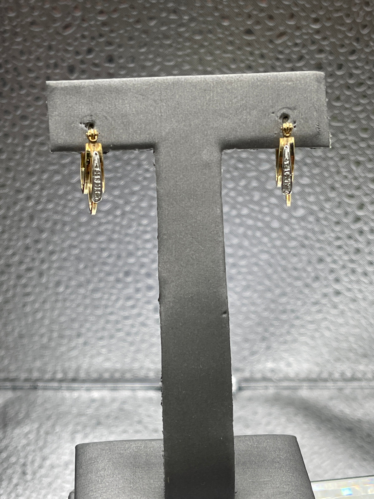 Ladies 14 Karat Solid Yellow and White Gold and Diamond Hoop Earrings