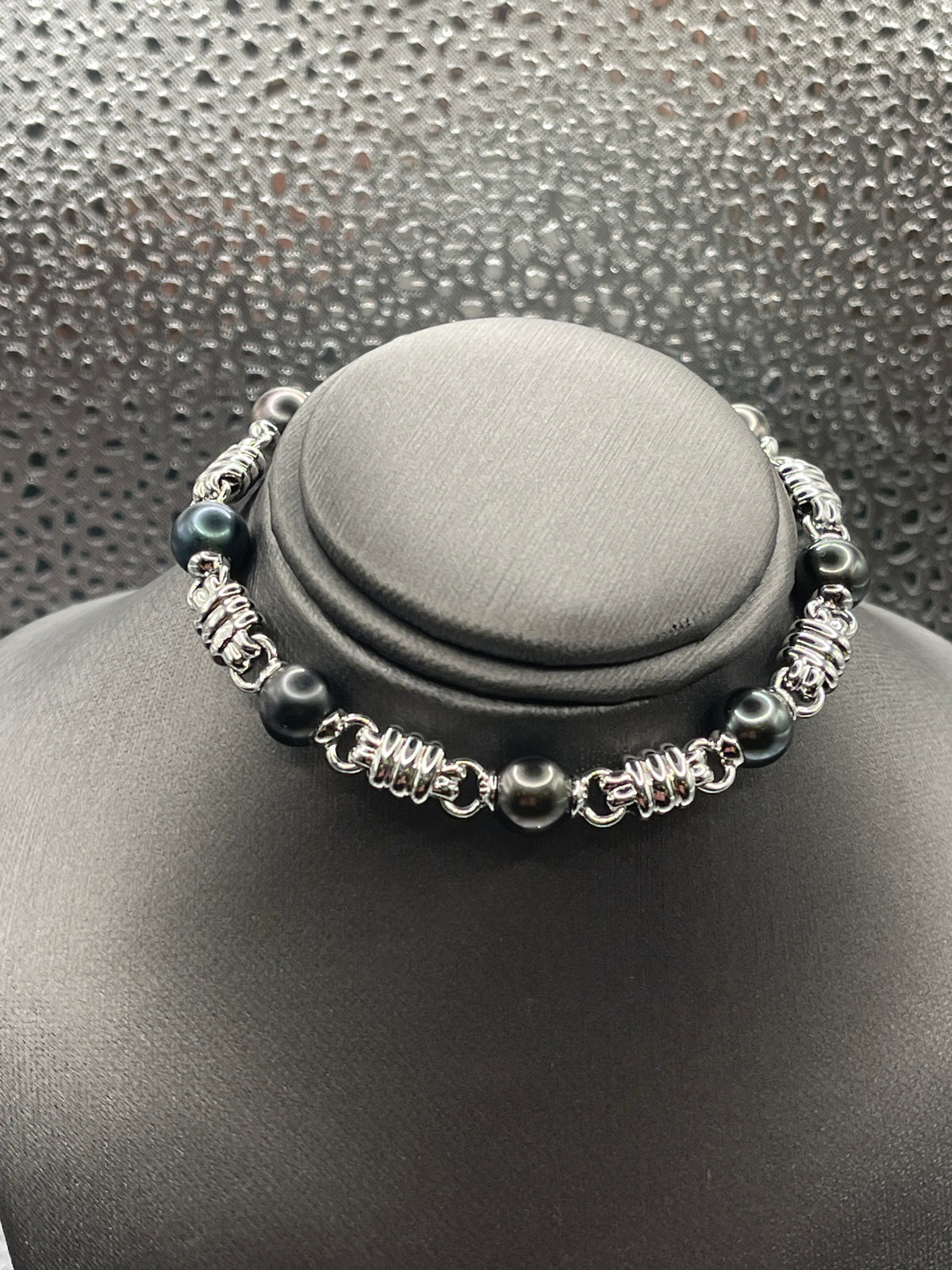 View one of Ladies 18 Karat Solid White Gold 8mm Black Pearl Link Bracelet