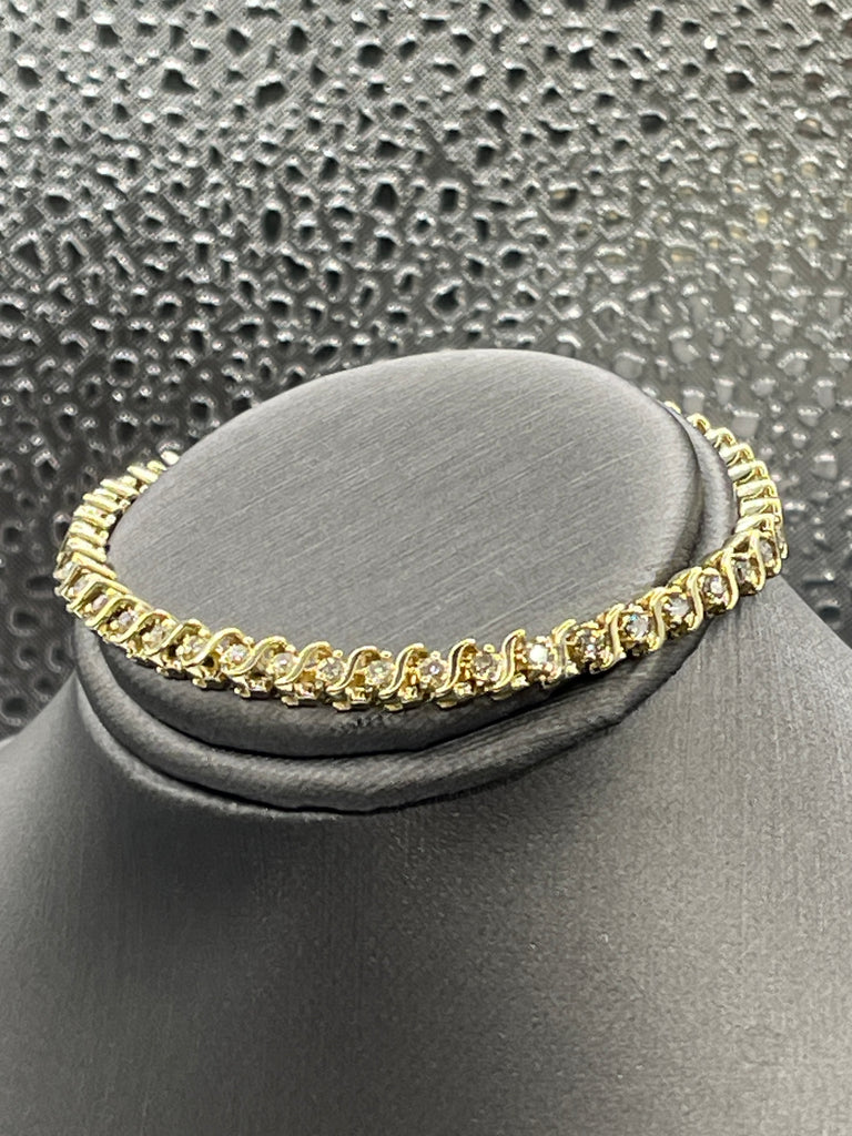 View one of Ladies 14 Karat Solid Yellow Gold Diamond Tennis Bracelet