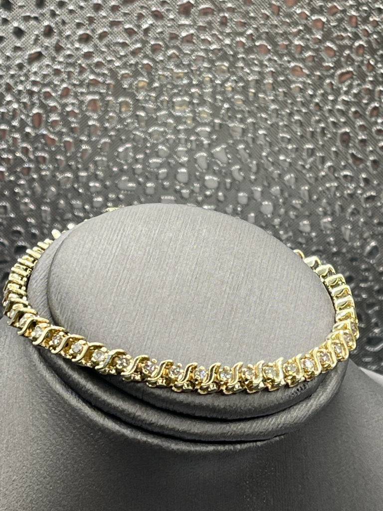 View two of Ladies 14 Karat Solid Yellow Gold Diamond Tennis Bracelet