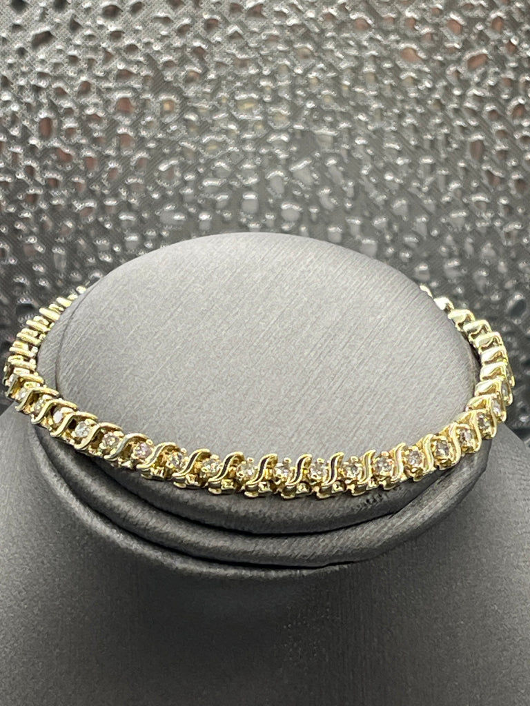 View three of Ladies 14 Karat Solid Yellow Gold Diamond Tennis Bracelet