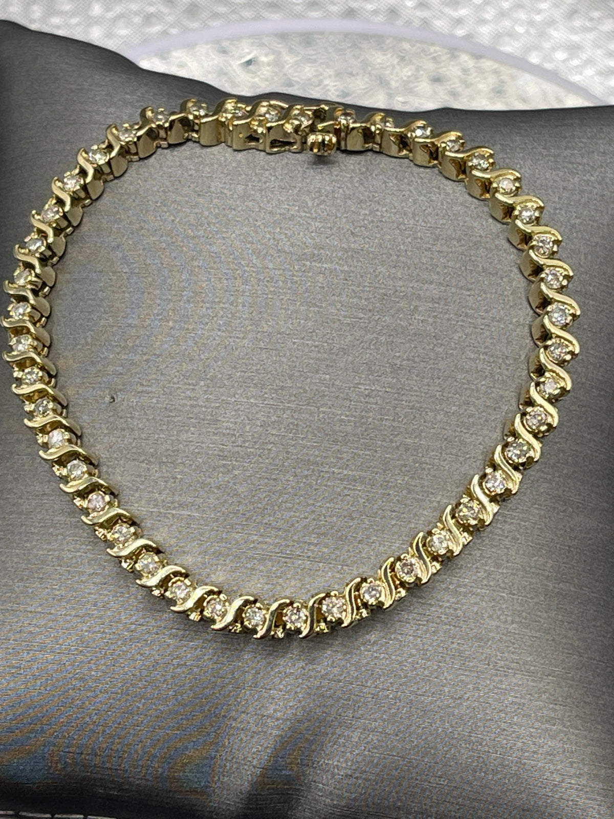 View nine of Ladies 14 Karat Solid Yellow Gold Diamond Tennis Bracelet