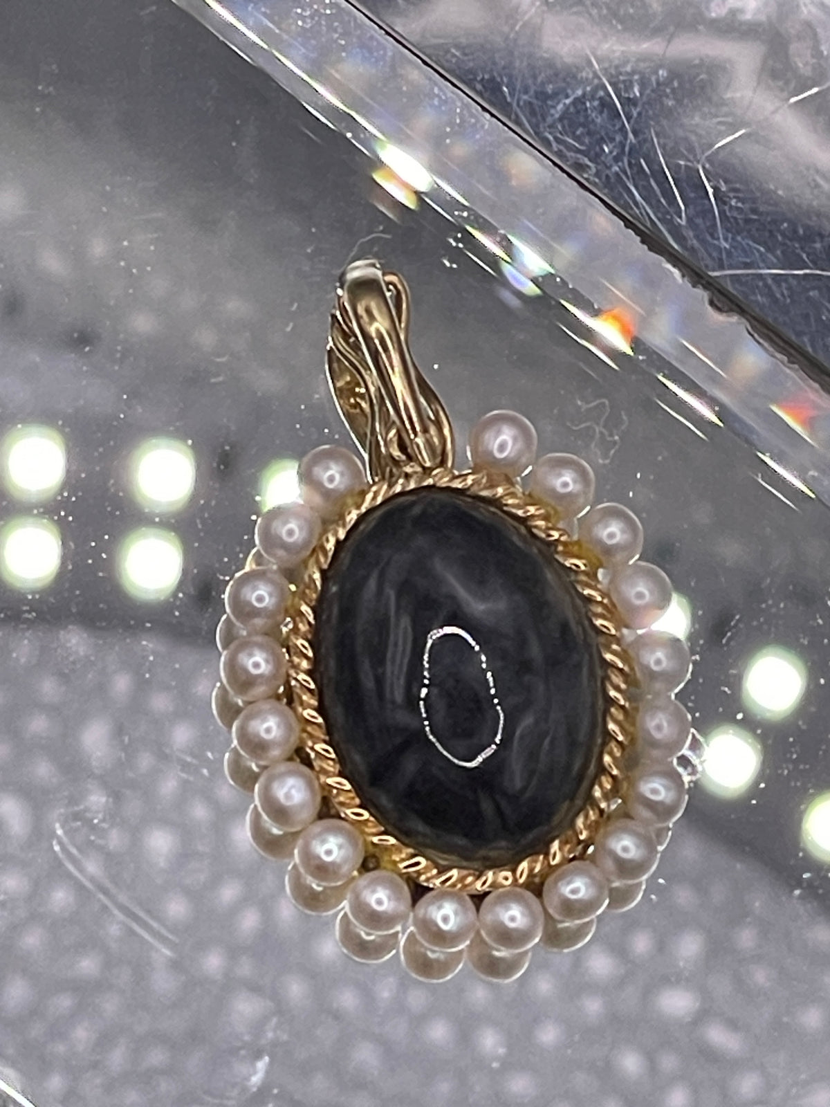 Cabochon Dark Lolite & Pearl Pendant - Philadelphia Gold & Silver Exchange