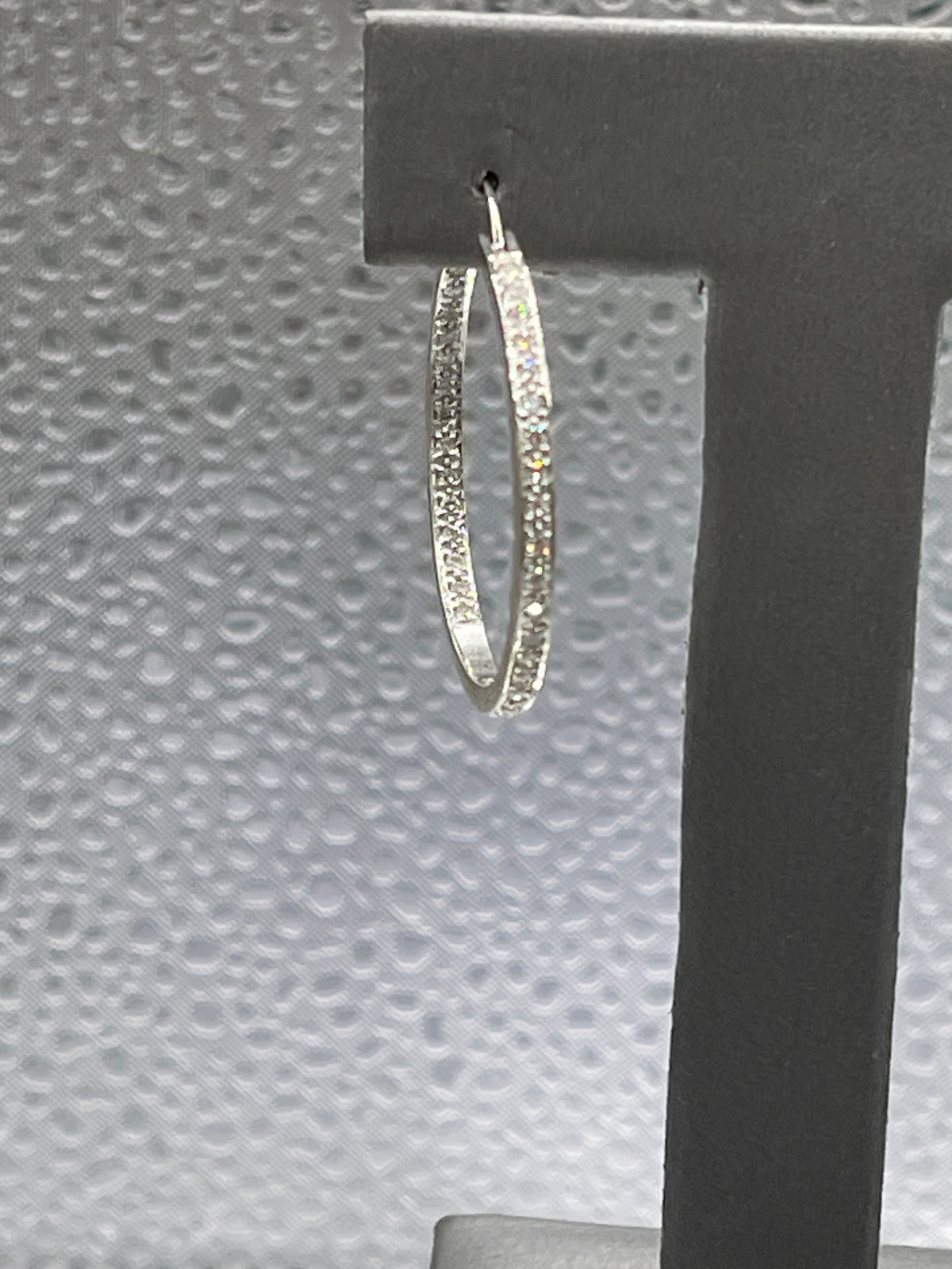 View two of 14 Karat White Gold Single Pierced Diamond Inside Out Hoop Earring