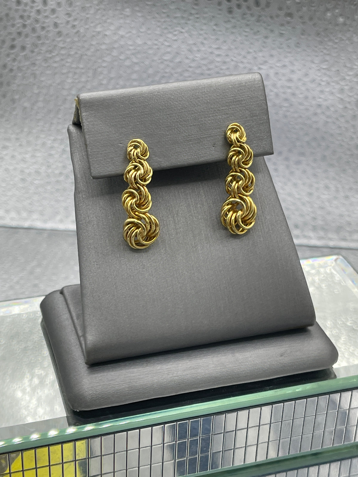 Ladies 14 Karat Solid Yellow Gold Dangling Stud Earrings
